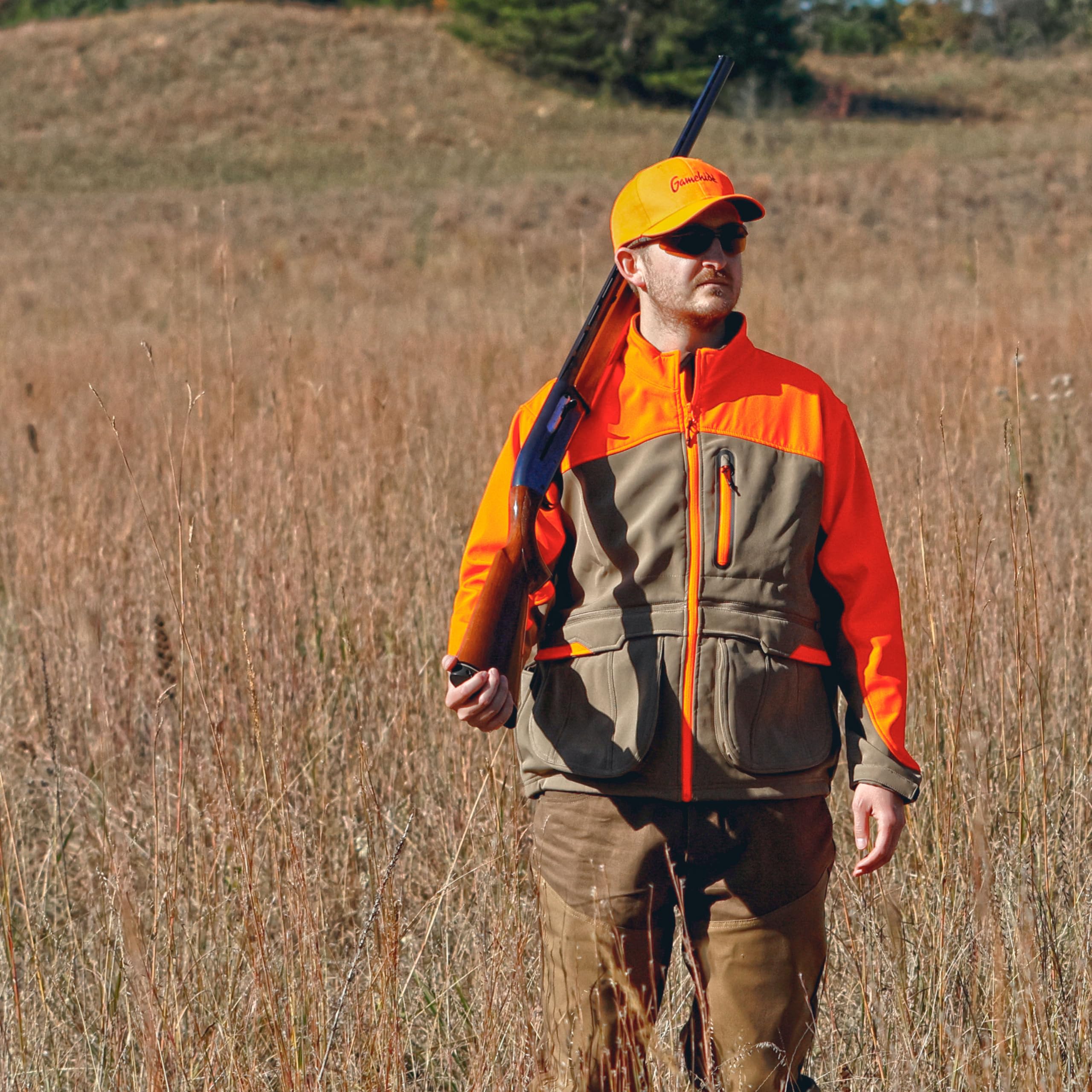 Gamehide Fenceline Windproof Upland Hunting Jacket with Game Bag - Water-Resistant Pheasant Hunting Coat for Men | Ideal for Field Hunting, Bird Shooting & Outdoor Adventures