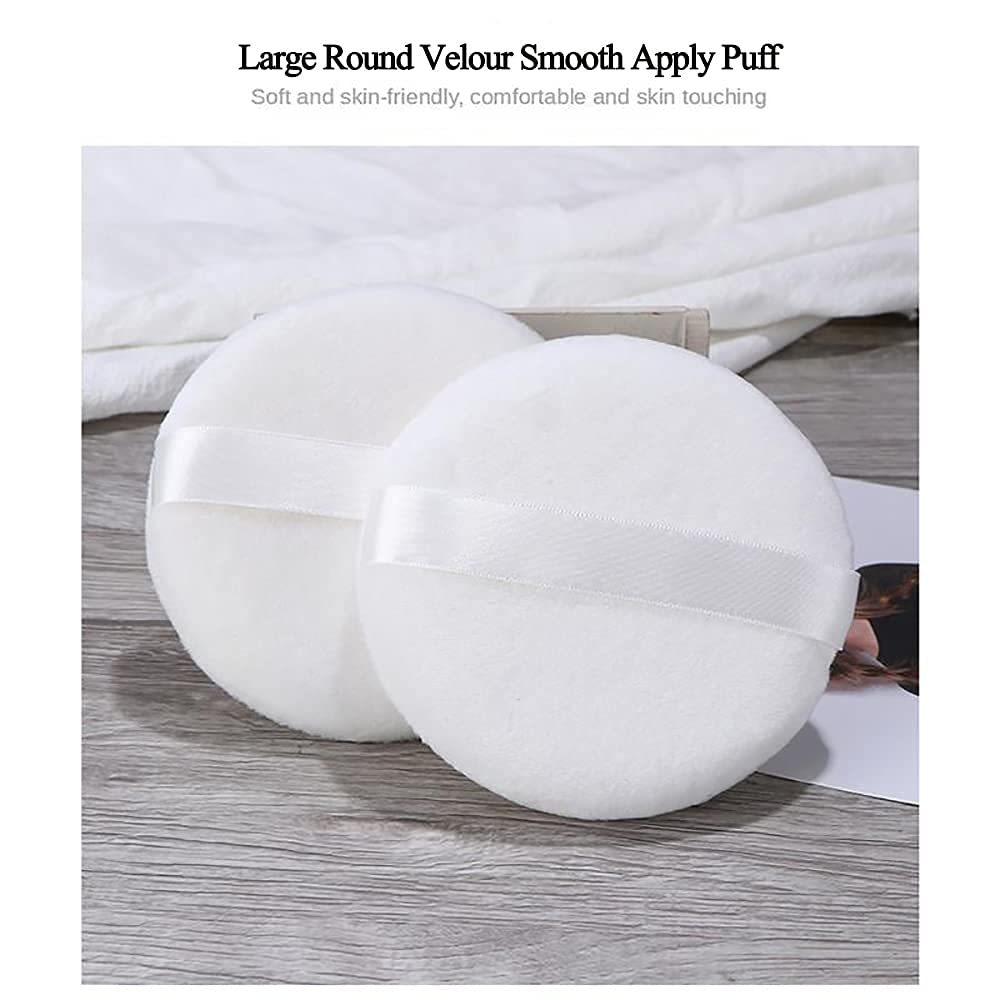 JOOTUEPO 4.13 Inch Large Round Velour Powder Puff - Ultra Soft, Washable Makeup Sponge with Strap (6 Pack) - Perfect for Loose Powder, Foundation & Body Makeup Application