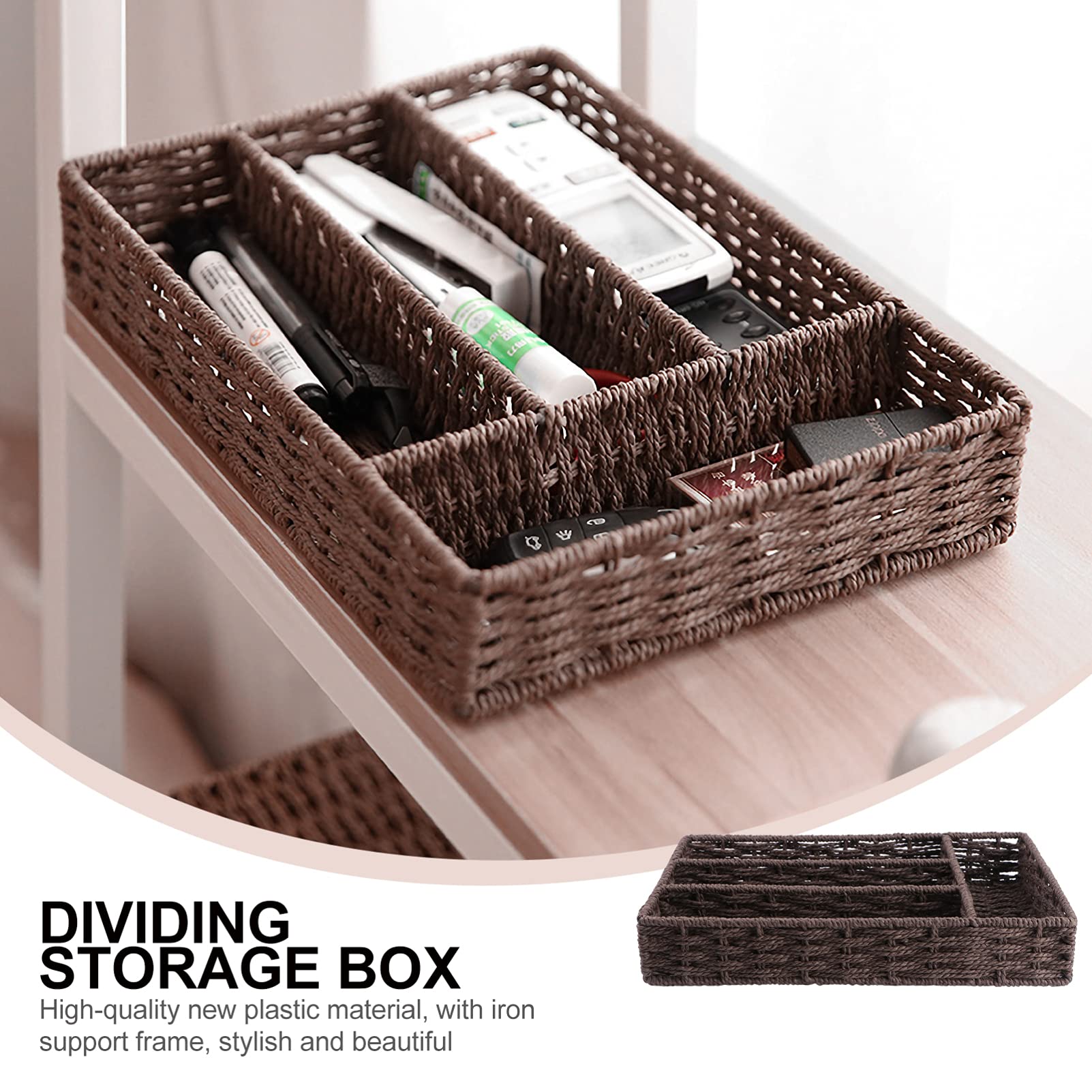 Cabilock Natural Wicker Flatware Basket Organizer with Dividers - Kitchen Utensil Drawer Tray for Cutlery & Serving - Perfect for Dining Room, Kitchen Storage & Entertaining