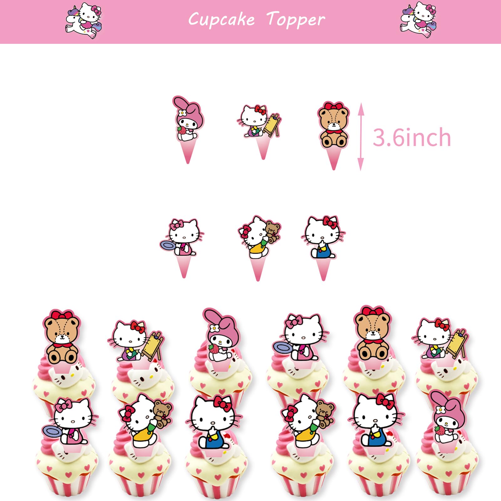 Kawaii Birthday Party Decorations Set - 37Pc Cute Cartoon Anime Cake Toppers, Cupcake Toppers, Latex & Foil Balloons, Banner | Perfect for Kawaii Themed Parties, Baby Showers & Anime Birthday Celebrations