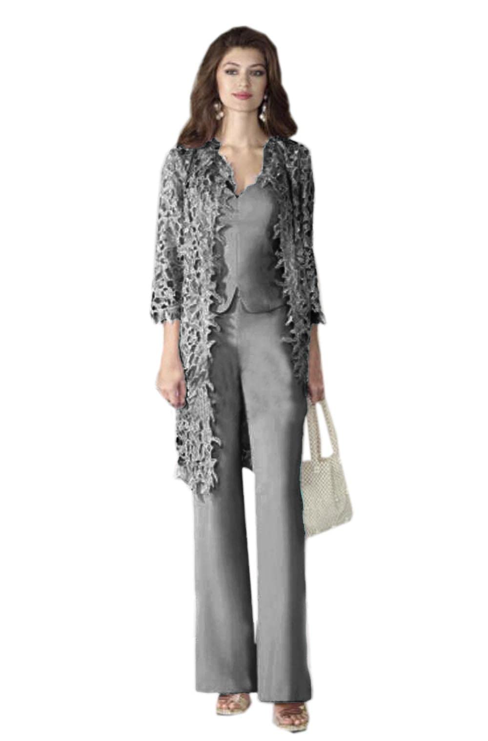 Elegant Women's Pant Suit Set for Wedding Guest & Mother of The Bride - Lace Jacket & Dress Pants Outfit for Formal Occasions, Parties & Special Events