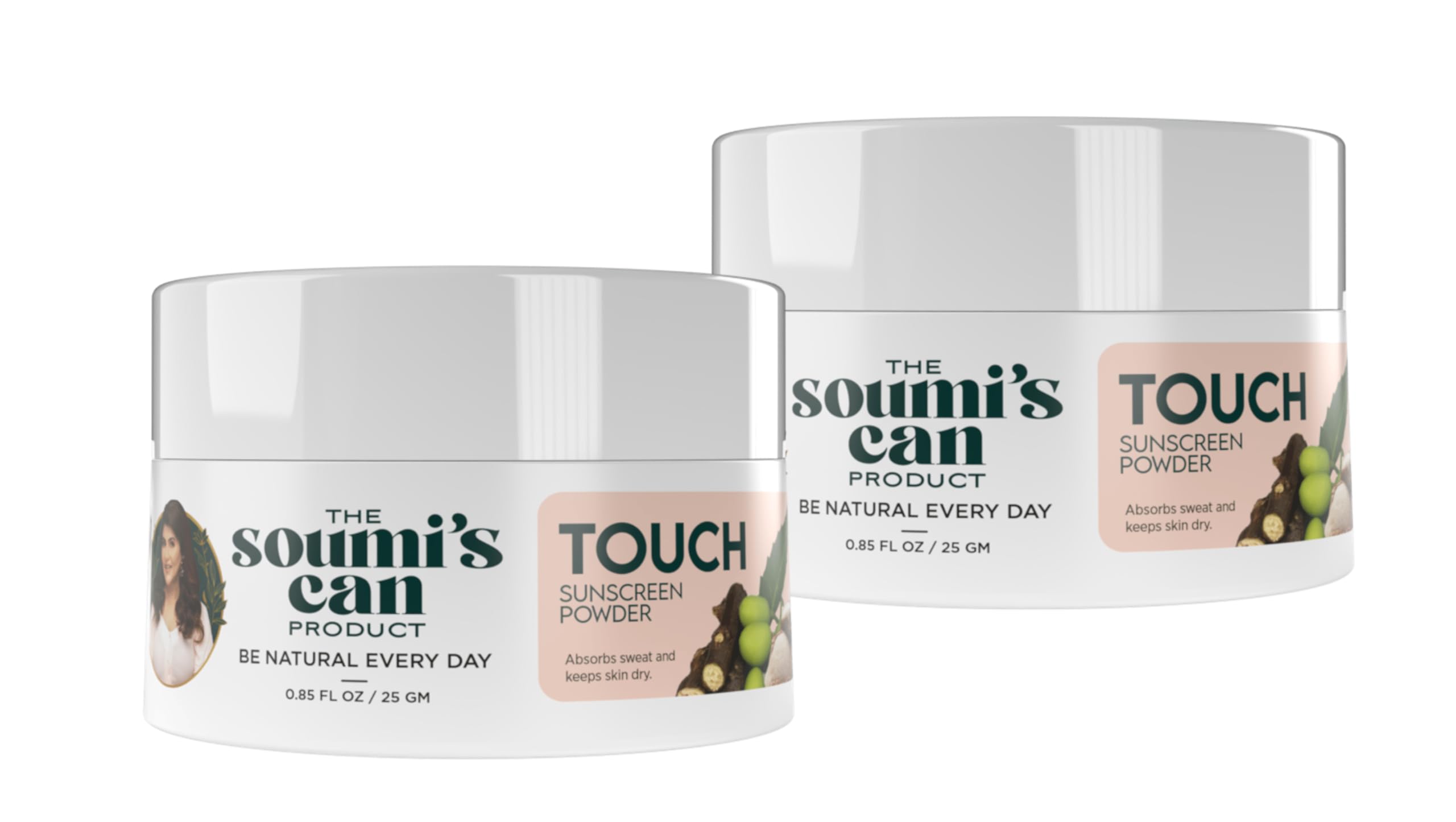 SOUMI's CAN Touch Sunscreen Powder - Natural SPF Face Powder with Zinc Oxide & Titanium Dioxide | Sweat-Proof, Cooling Formula for Oily Skin | Neem & Kapur Kachri for Anti-Bacterial Protection | Sandalwood Scented UV Shield | Travel-Friendly Compact Powder for Summer, Beach & Outdoor Activities | 25g (2-Pack)