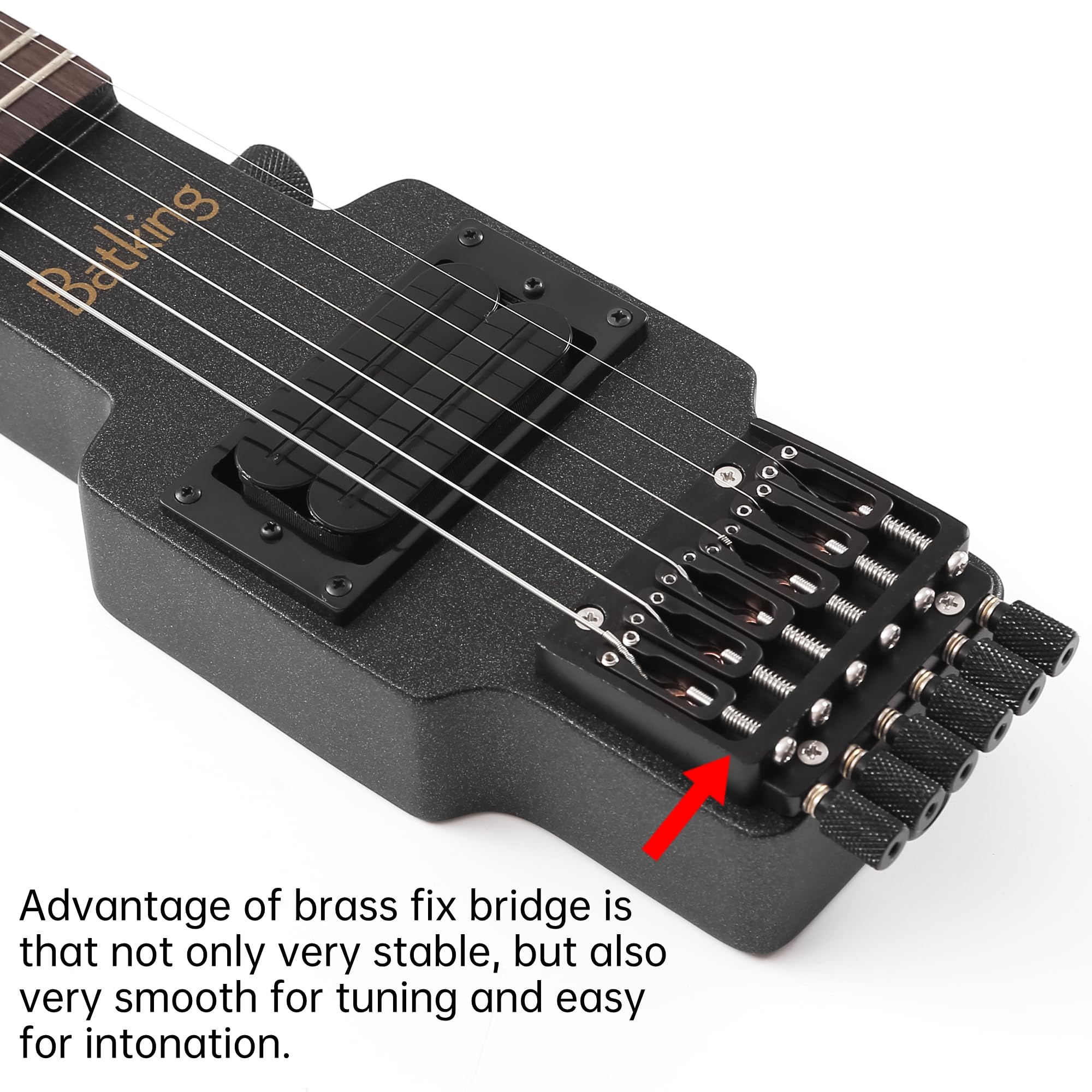 Headless Travel Electric Guitar - 6 String One-Piece Canadian Maple Neck Through Body Design with Brass Fixed Bridge & Gig Bag | Perfect for Buskers, Camping & Portable Music Practice