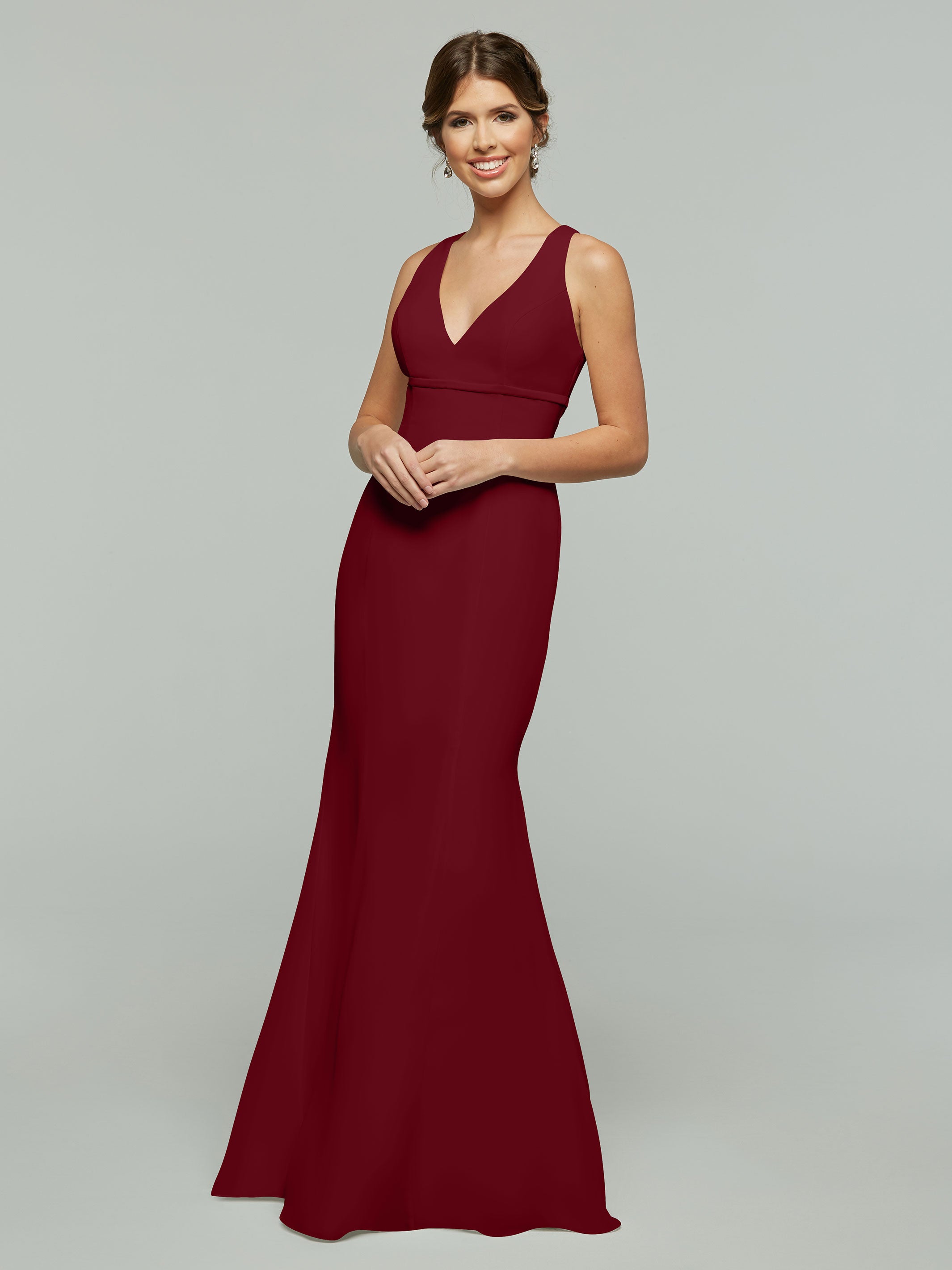 Elegant 80155 Fit and Flare Chiffon Bridesmaid Dress with V-Neck & Satin Ribbon - Perfect for Weddings, Proms, and Formal Events