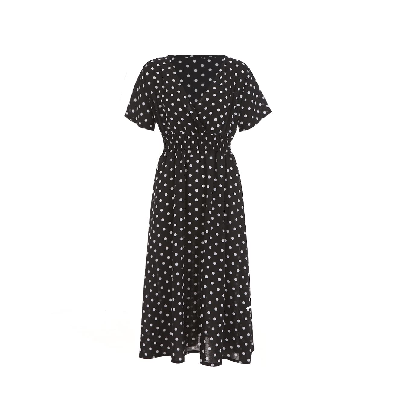 Women's Casual Short Sleeve Polka Dot V-Neck Tunic Wrap Dress - Perfect for Summer Outfits, Beach Cover Up & Boho Style Fashion