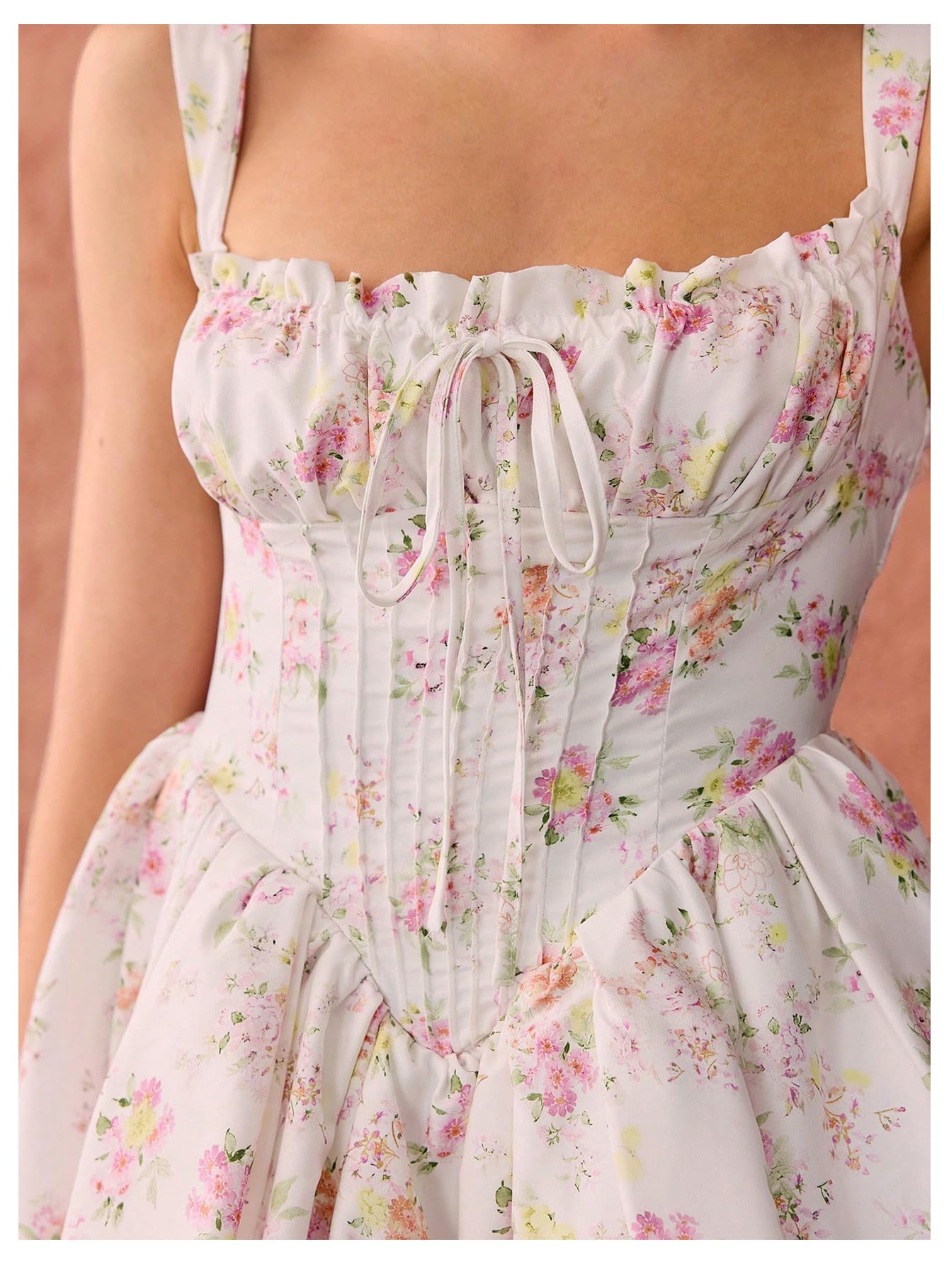 SHENHE Women's Floral Corset Mini Dress - Square Neck, Smocked Waist, Fit & Flare Boho Style for Summer, Party, Date Night, Beach & Vacation Outfits