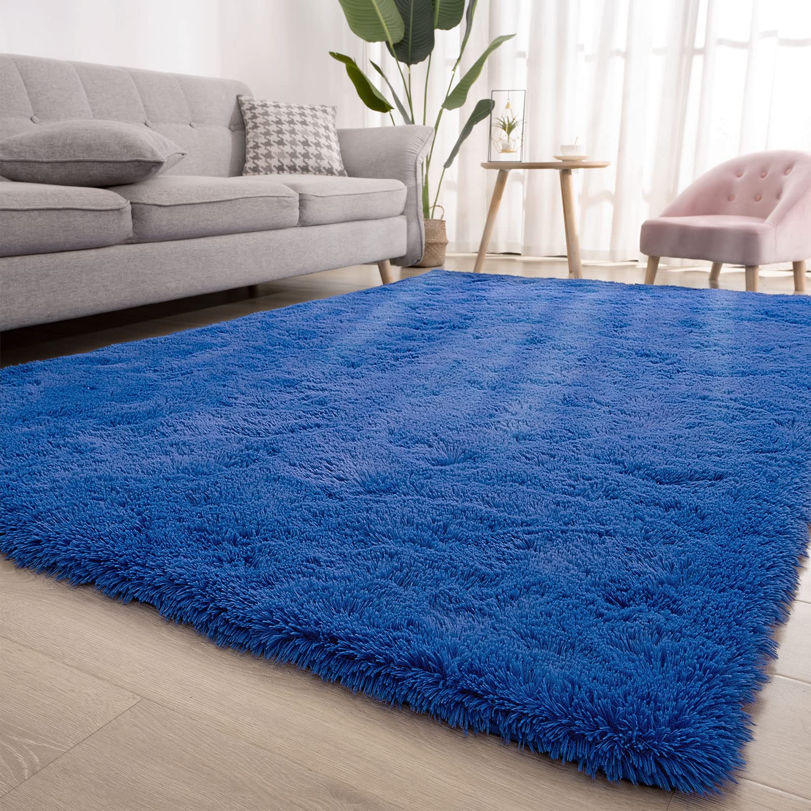 Navy Blue Fluffy Shag Area Rug 6x9 Feet - Ultra Soft Plush Carpet for Living Room, Bedroom, Nursery & Dorm Decor - Cozy Furry Rug for Kids Playroom, Teen Room & Home Decor