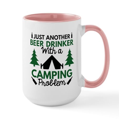 White/Pink Inside - Beer Drinker Camping Large Mug