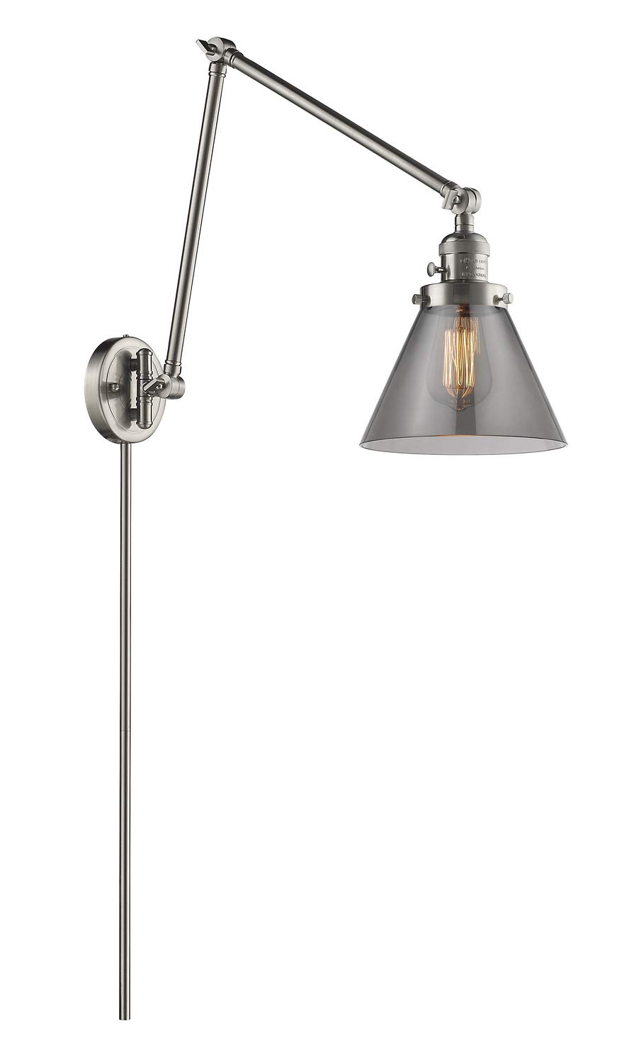 Innovations 238-SN-G43-LED Vintage Style Dimmable LED Swing Arm Lamp - Brushed Satin Nickel Finish - Perfect for Bedside Reading, Office Desk, or Living Room Accent Lighting