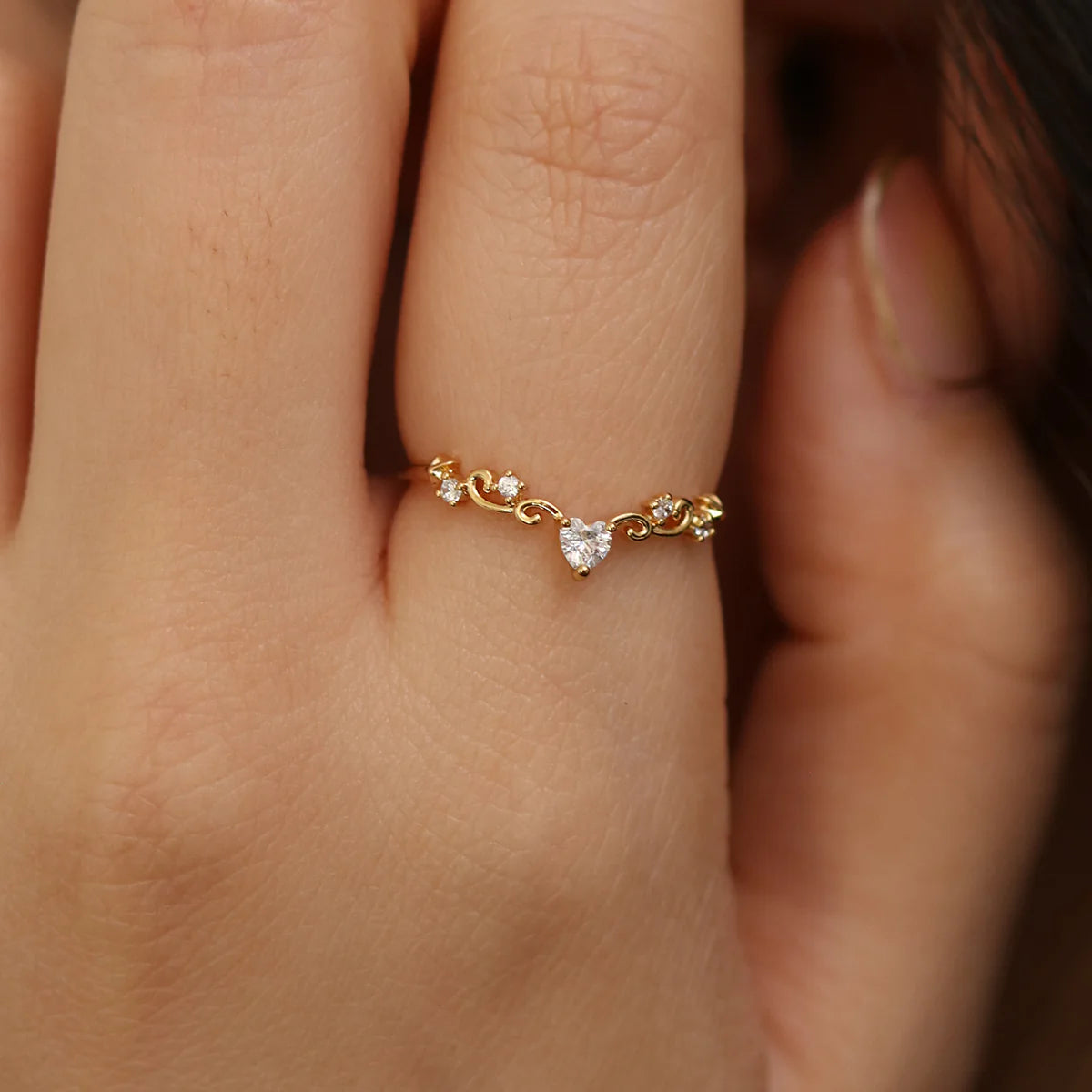 14K Gold Heart Ring Set for Women - Romantic Valentine's Day Gift, Anniversary Jewelry, Everyday Elegant Accessory