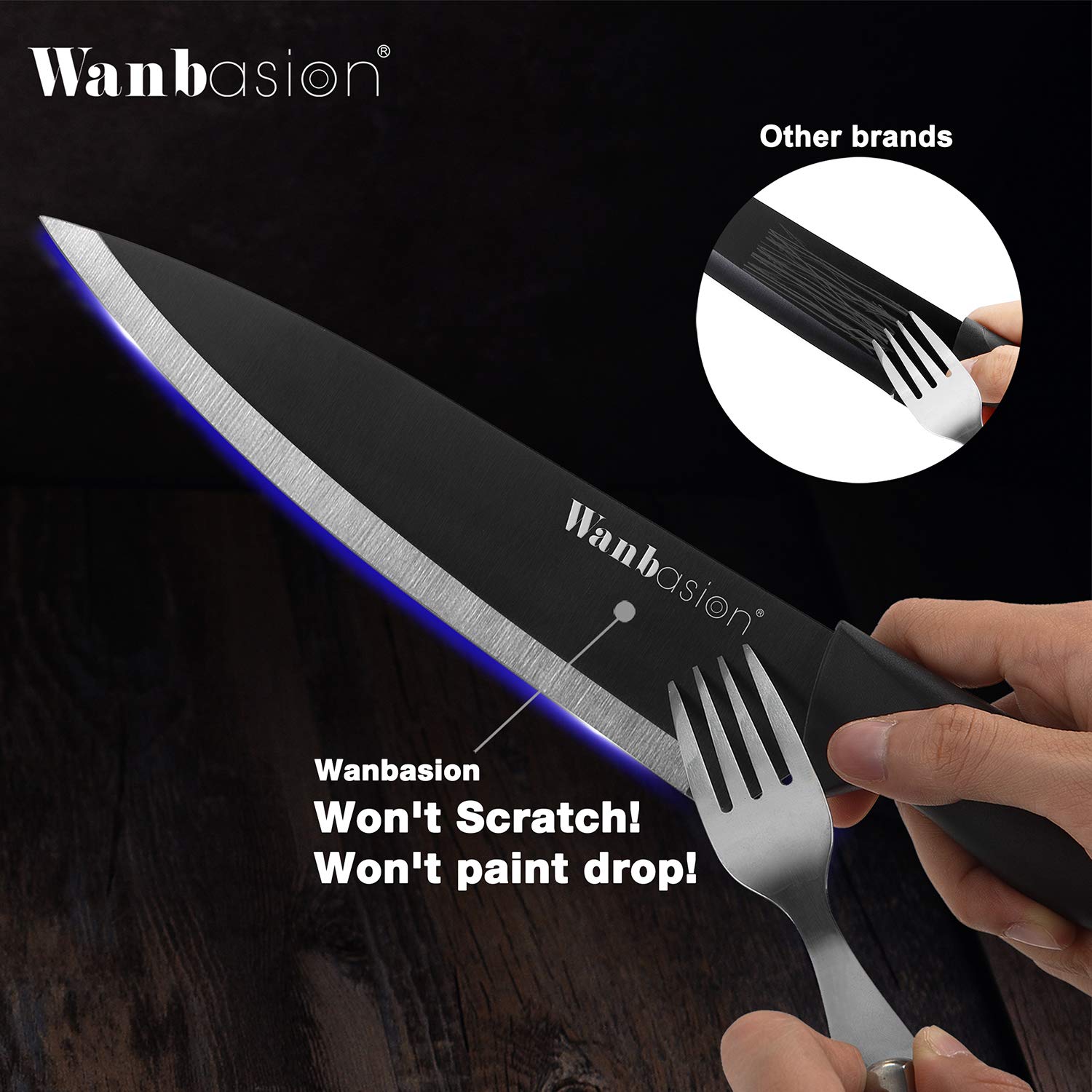 Wanbasion 16-Piece Black Stainless Steel Kitchen Knife Set with Acrylic Block & Sharpener – Professional Chef Knives for Cooking, Slicing, and Food Prep