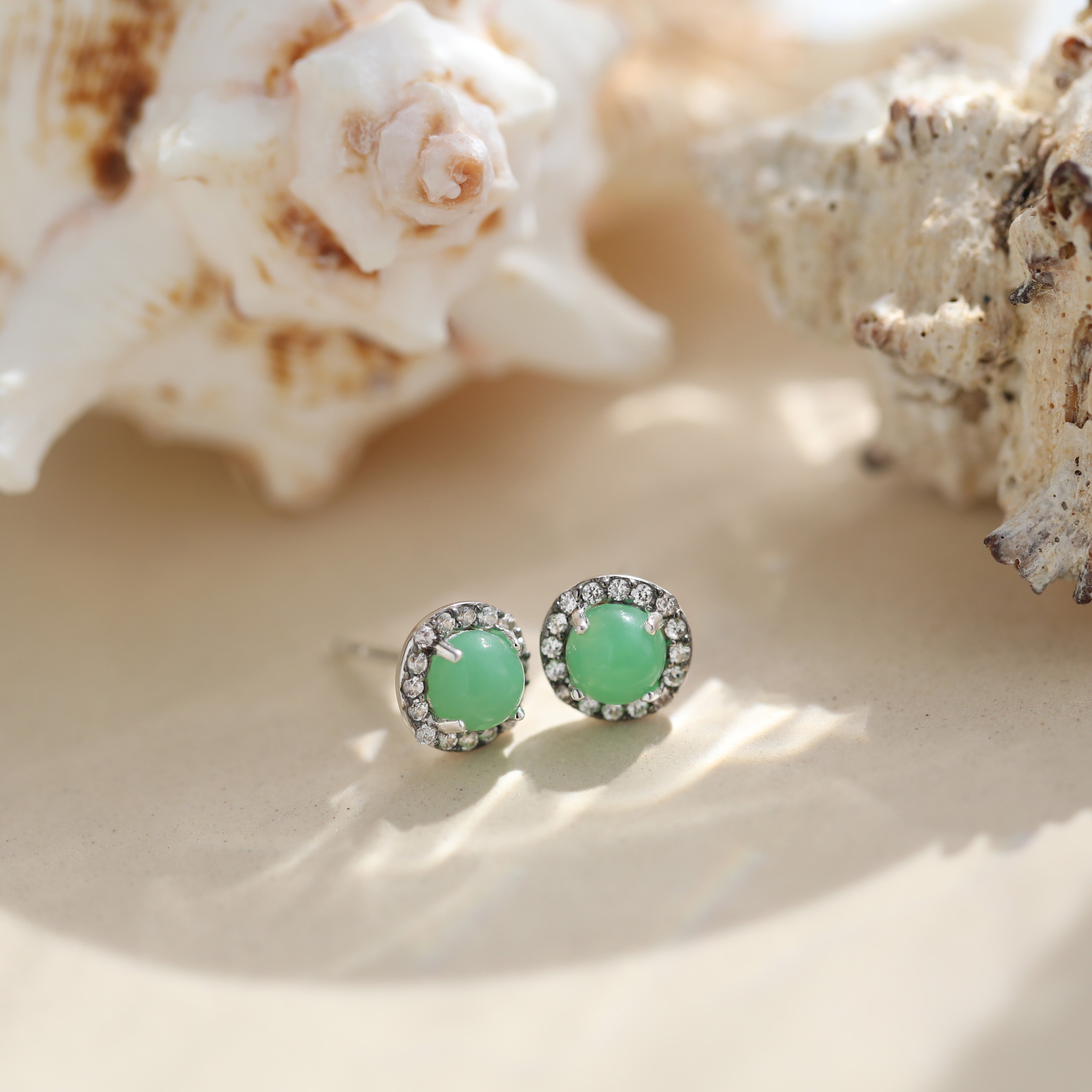 Chrysoprase Pave Stud Earrings - Genuine Gemstone Jewelry for Women | Perfect for Everyday Wear & Special Occasions