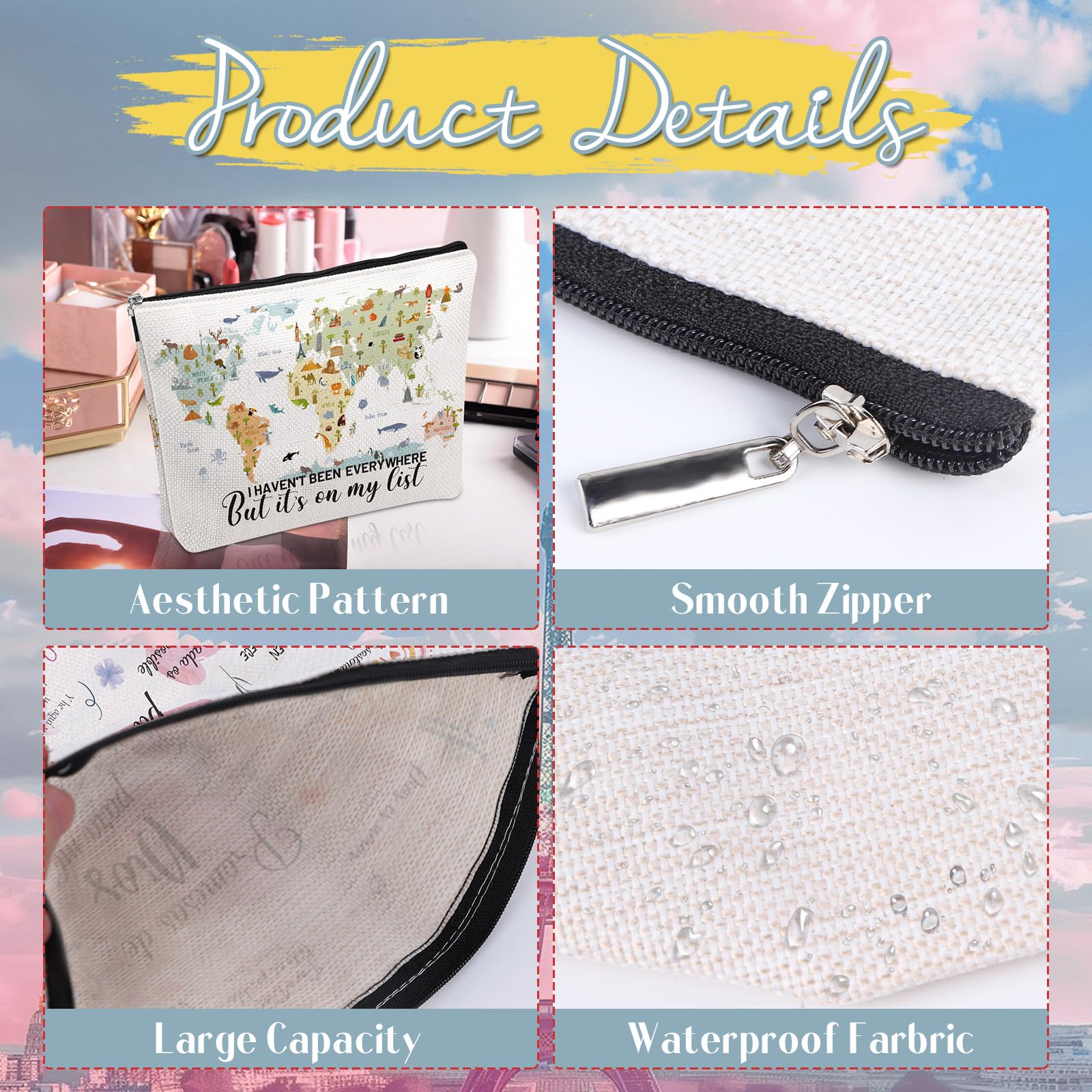 **Travel Makeup Bag for Women - Waterproof Cosmetic Organizer with Toiletry Essentials, Perfect Travel Accessories Gift for Birthday & Christmas (I Haven't Been Everywhere But It's on My List) - Ideal for Vacations, Business Trips & Weekend Getaways**