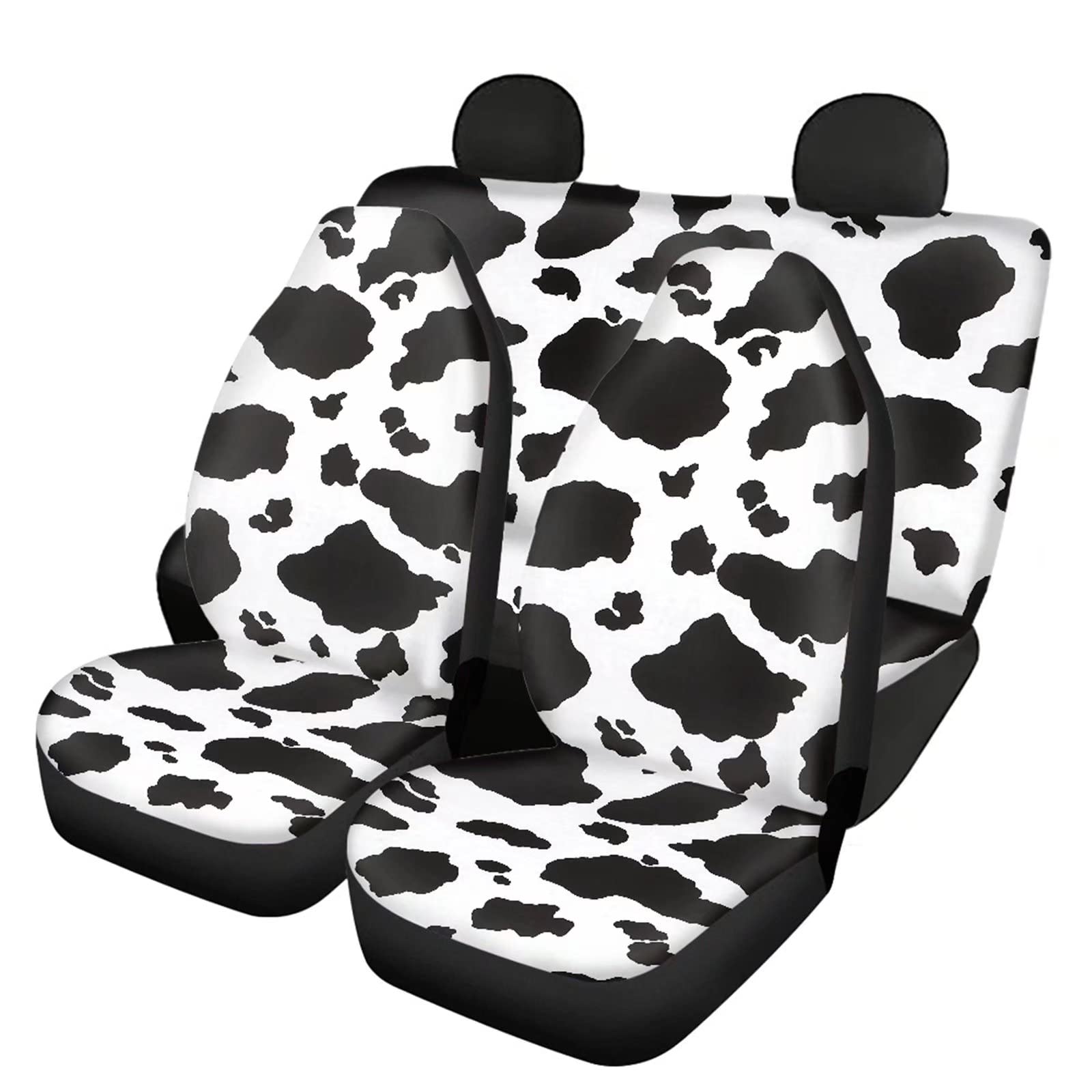 Dreaweet Black and White Cow Print Car Seat Covers - Universal Fit Front & Rear Bench Seat Protectors for Cars, Trucks & SUVs | Stylish Auto Interior Accessories for Fashionable Drivers | Perfect for Daily Commute, Road Trips and Interior Decoration