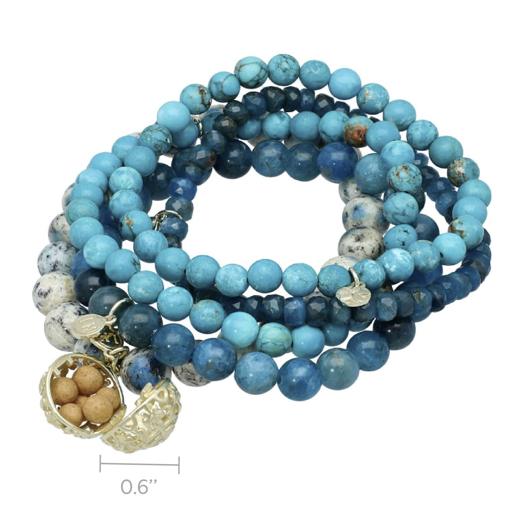 Lisa Hoffman Boho Beaded Bracelet Set for Women - 5 Stretch Bracelets with Floral Charm & Genuine Faceted Gemstones, Handmade Fragrance Bead Jewelry Gift Set (3 Scents) | Perfect for Boho Fashion, Layered Bracelet Styling and Aromatherapy Accessories