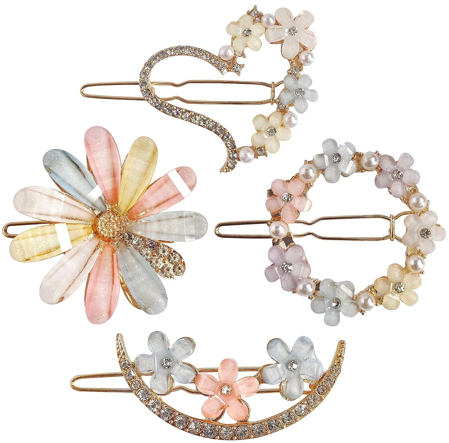 MODINITY Korean Fashion Flower Lock Hair Clip Set - 4 Pcs Hair Accessories for Women & Girls - Perfect for School, Parties & Daily Styling