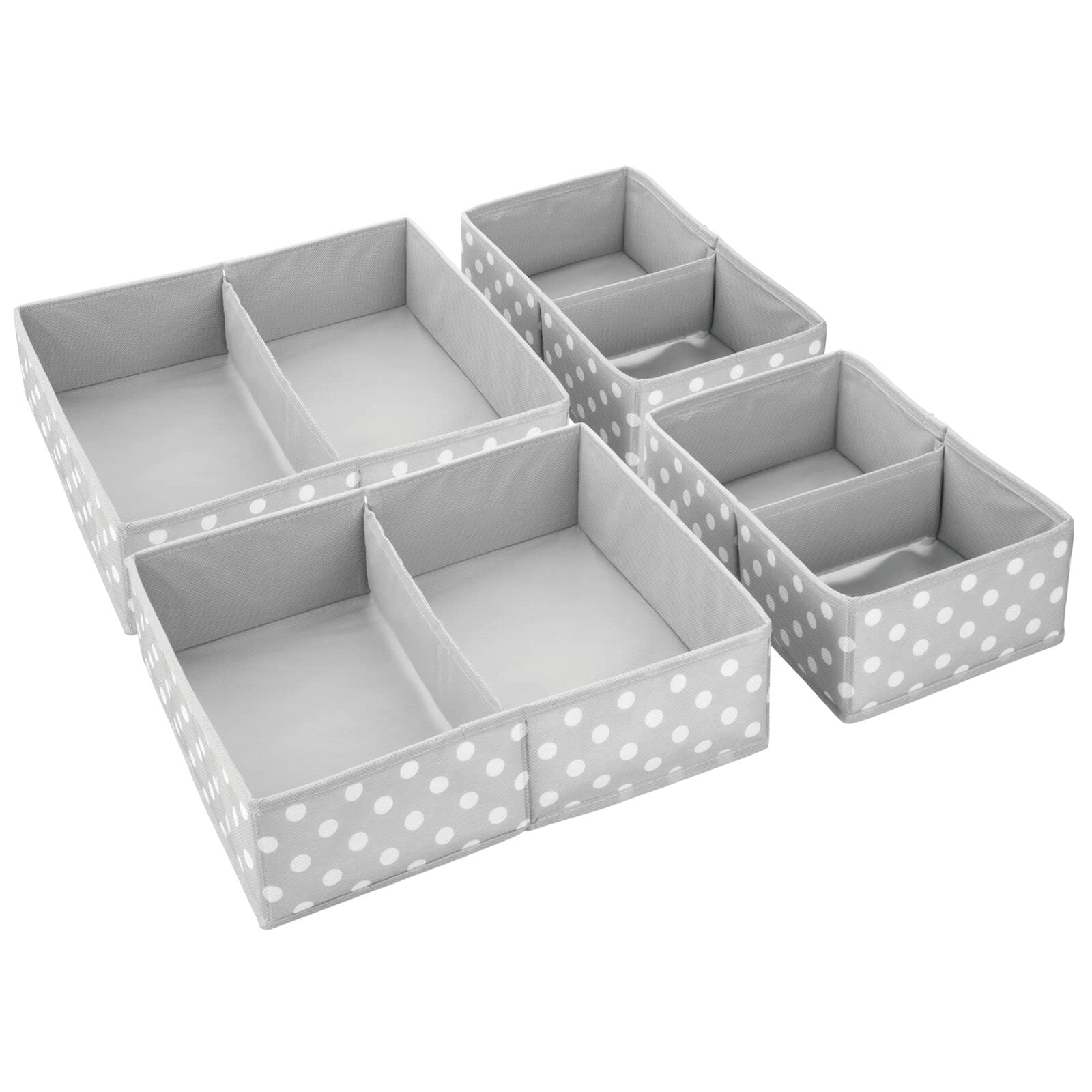 mDesign Fabric Drawer Storage Divider Organizer Bins - 2 Pack Gray/White Polka Dot for Nursery, Kids Bedroom, Dresser & Closet Organization | Perfect for Storing Clothes, Toys, Diapers & Playroom Essentials