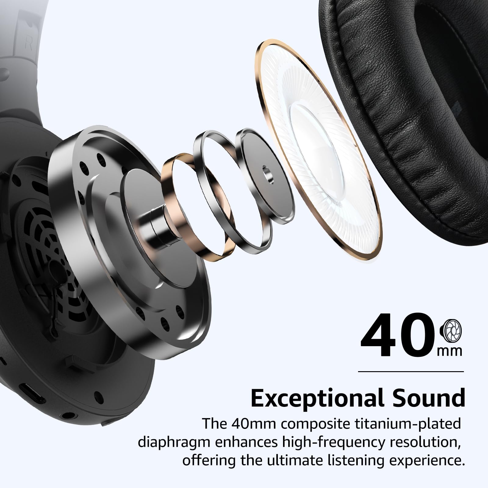 TOZO Bluetooth 5.4 Over Ear Headphones with ENC Noise Cancelling Mic, 70H Playtime Wireless Headset - Foldable Design, Deep Bass Stereo Sound, Customizable EQ via App - Perfect for Travel, Home Office & Commuting
