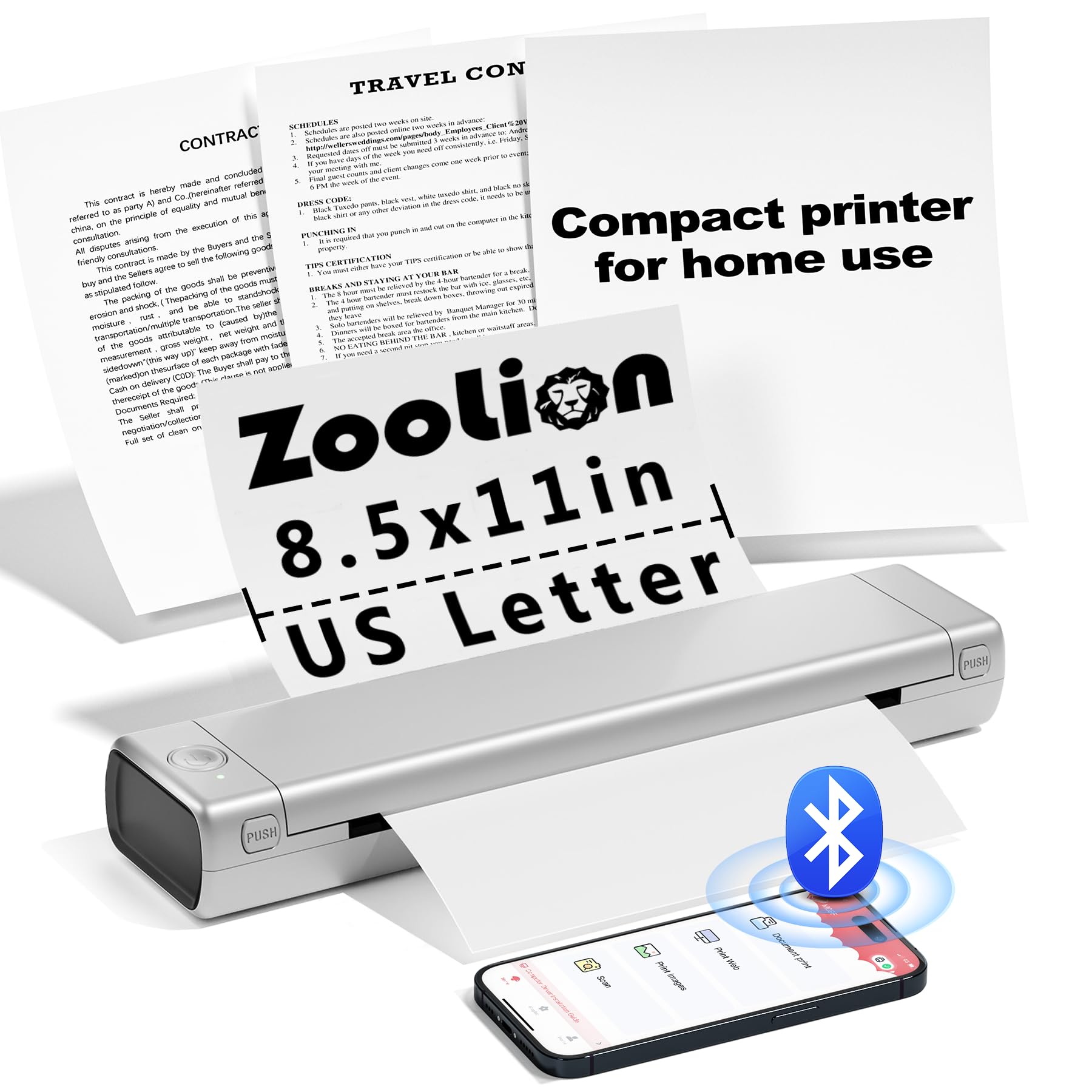 Zoolion M08F Portable Thermal Printer - Wireless, Inkless, Compact for Home Office & Travel - Supports 8.5