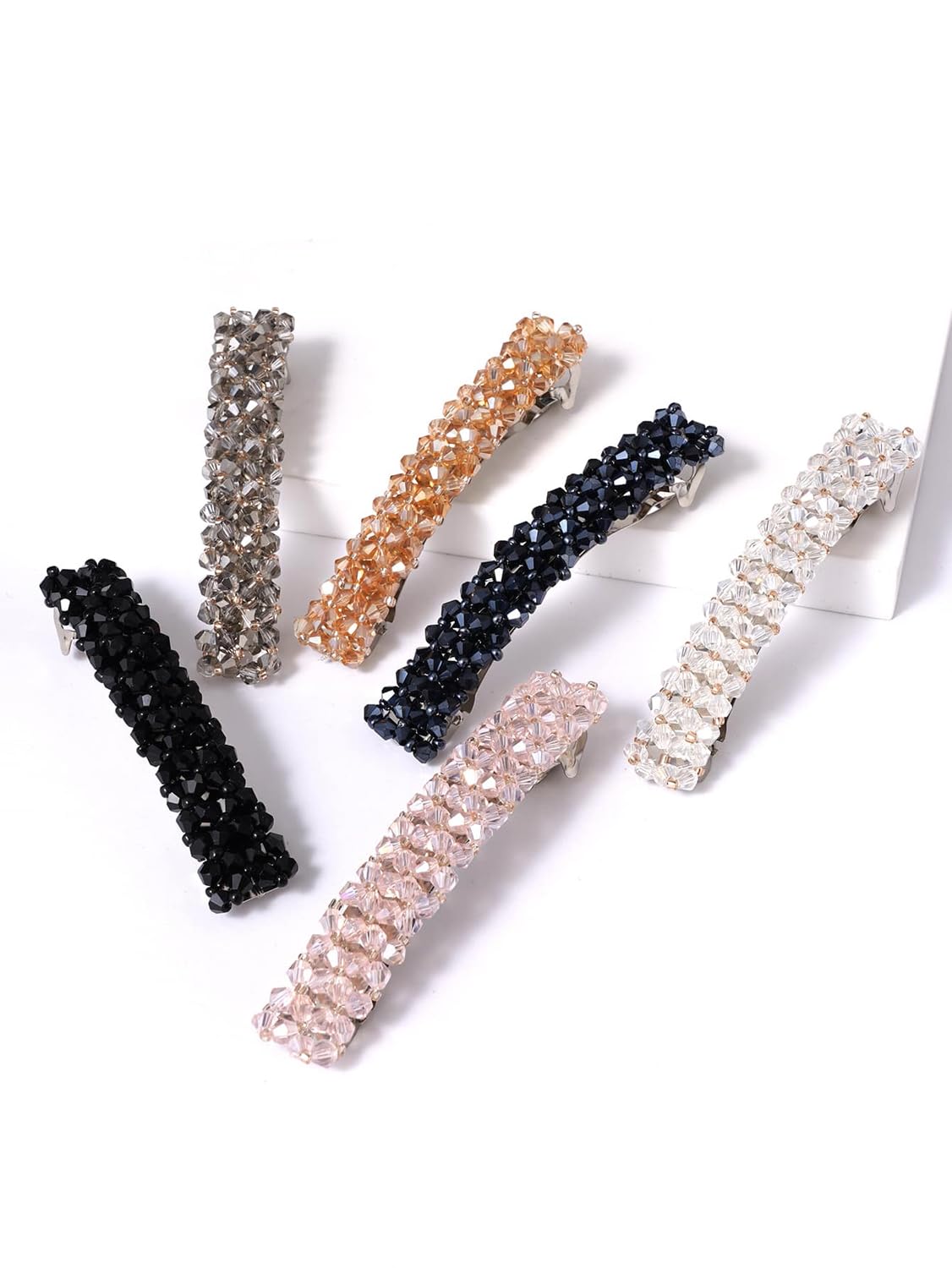 6 Pcs Crystal Hair Clips Set for Women & Girls - Shining Diva Fashion French Barrettes - Elegant Party Hair Accessories Combo for Weddings, Prom, Daily Styling
