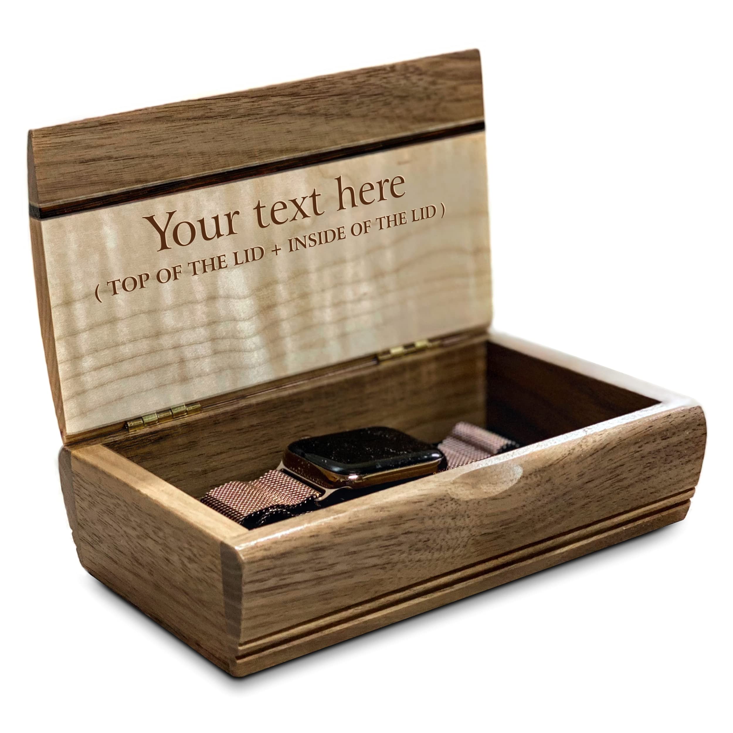 Handmade Walnut Wooden Keepsake Box with Hinged Lid - Personalized Rectangle Decorative Storage Box Made in USA - Perfect for Jewelry, Photos & Memory Storage