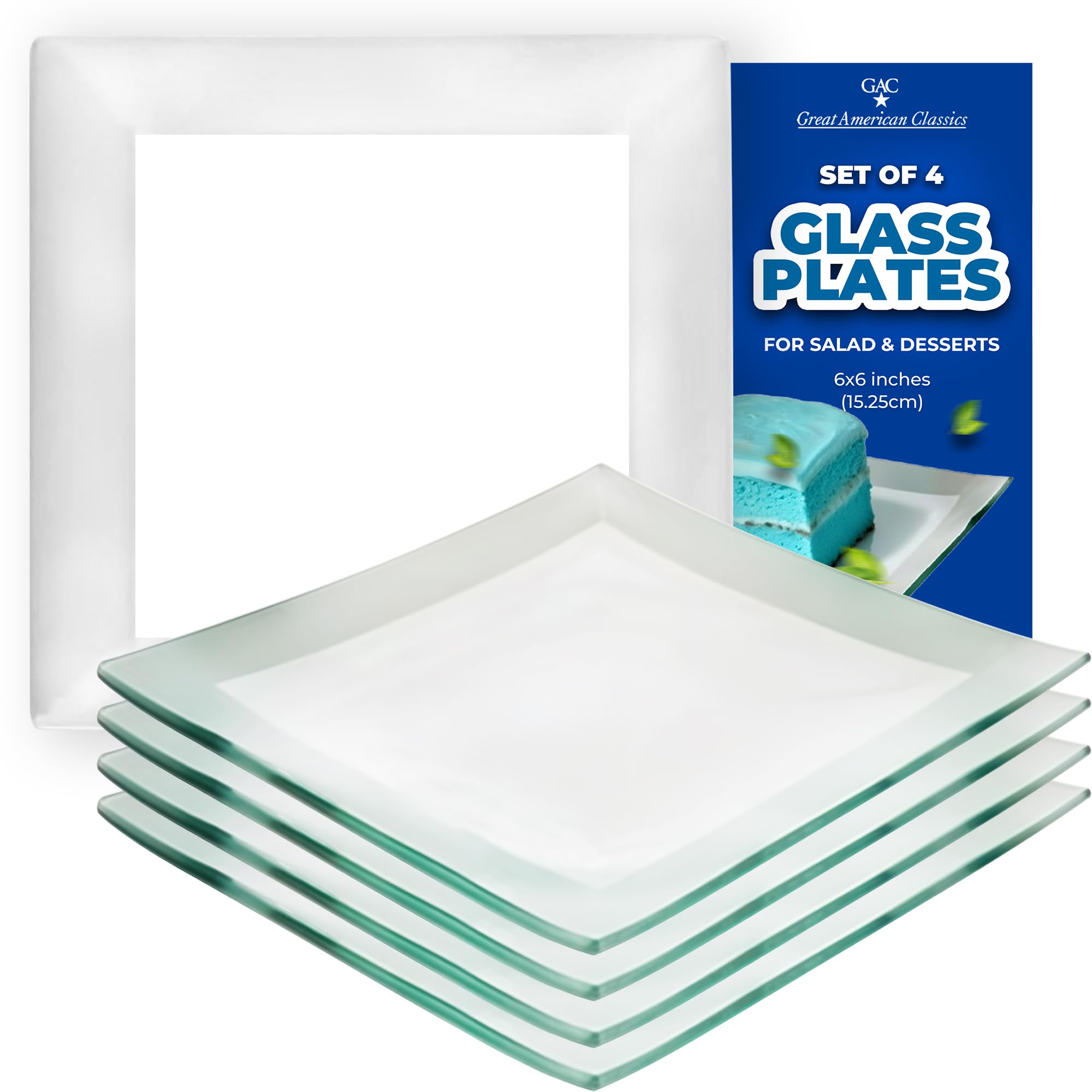 GAC Modern 6-Inch Square Tempered Glass Plates – Elegant Dessert & Cocktail Plates Set of 4, Durable & Stylish, Microwave & Dishwasher Safe – Perfect for Party Serving, Wedding Receptions & Home Entertaining