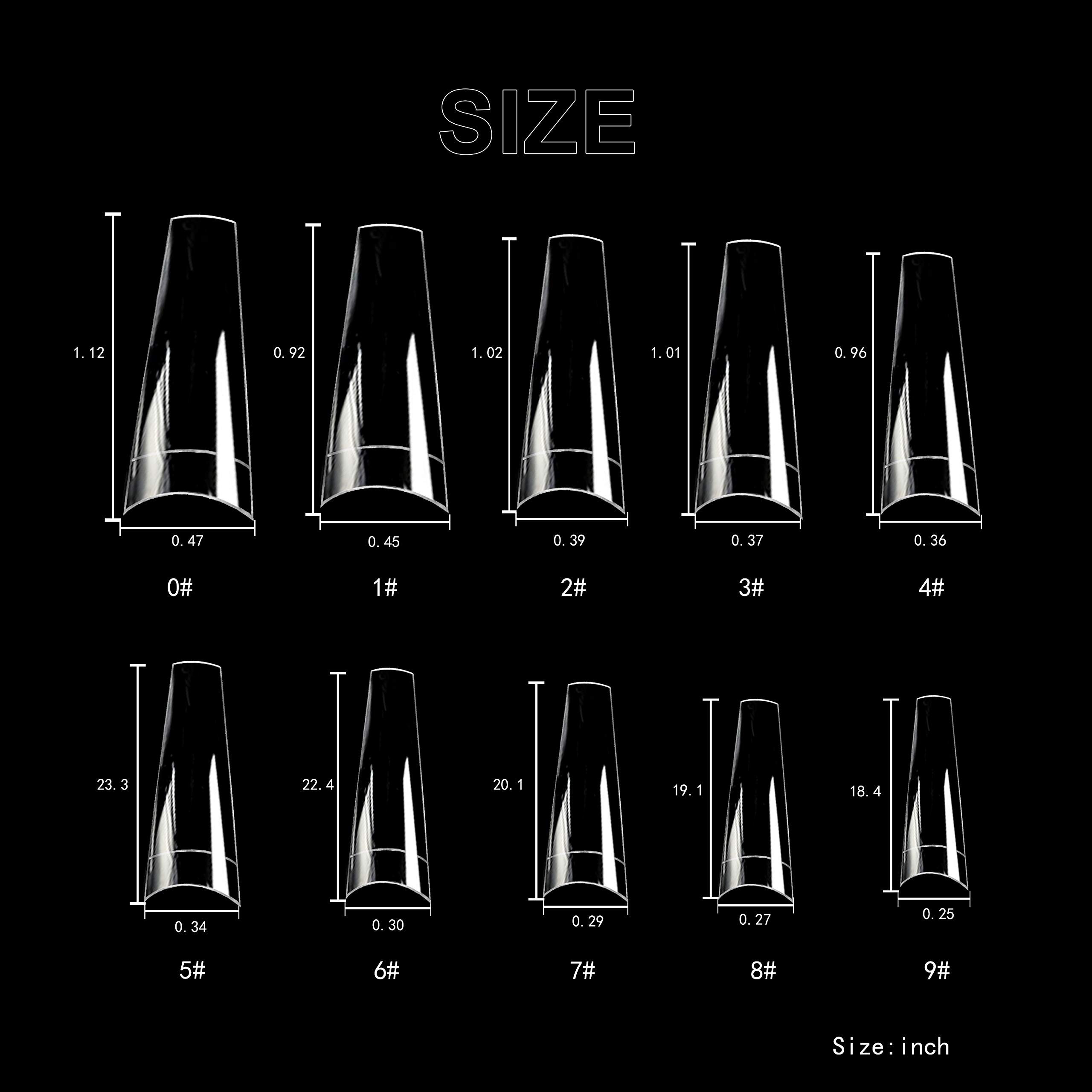 500pcs Clear Coffin Ballerina False Nails - Acrylic Long French Tips for Manicure & Nail Art (10 Sizes) | Half Cover Fake Nails for Salon & Home Use - Perfect for Weddings, Parties & Special Occasions