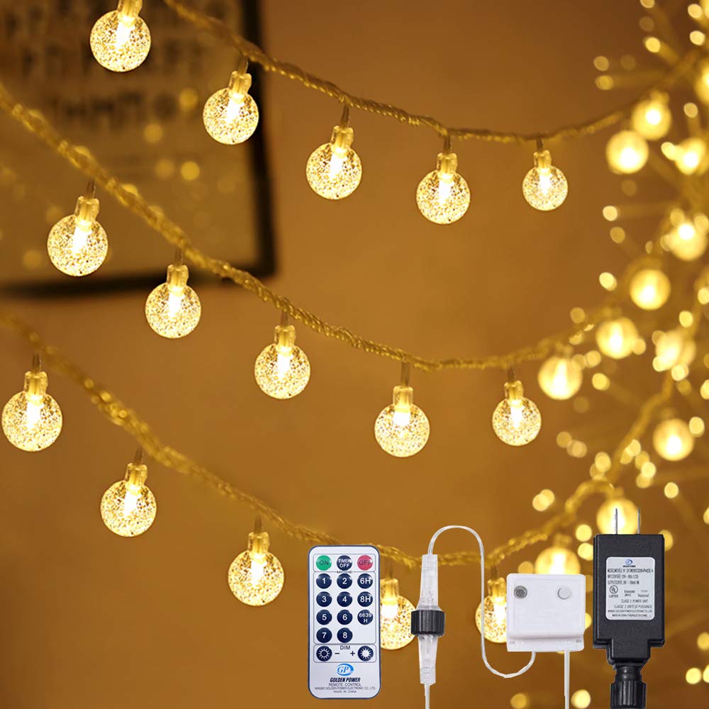 100 LED Globe String Lights 33ft - Waterproof Fairy Lights with Remote Control & Timer, 8 Lighting Modes for Indoor Outdoor Use - Perfect for Bedroom, Garden, Christmas Tree, Wedding, Party Decor (Warm White)