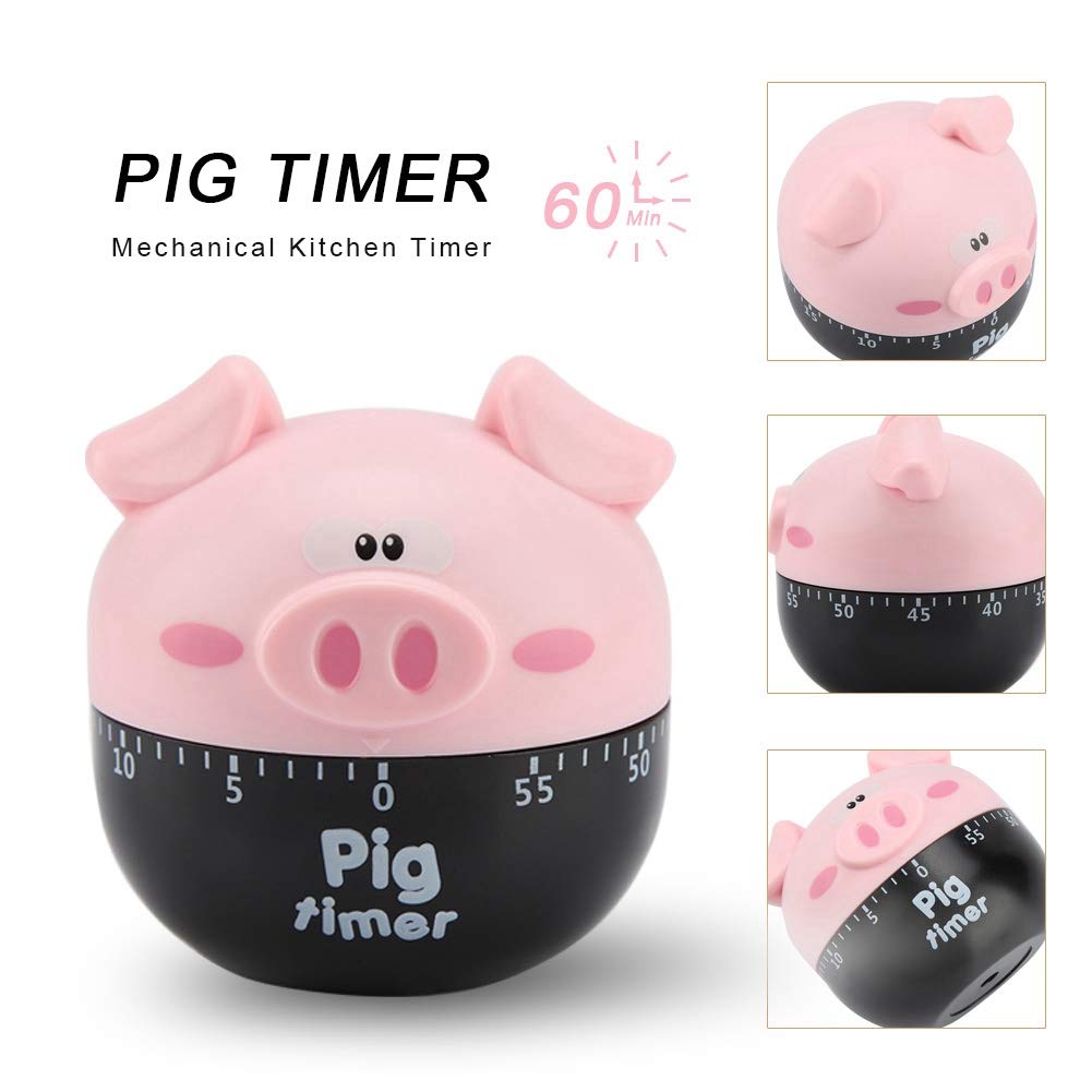 Cute Cartoon Pig Kitchen Timer - 55 Mins Mechanical Countdown Timer for Cooking, Baking, and Study - Easy to Use Mini Timer for Home, Office, and Classroom