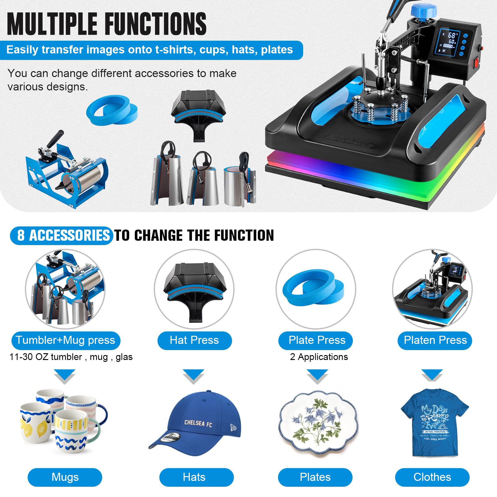 8 in 1 Heat Press Machine 12x15 Inch - 360° Swing Away Sublimation T-Shirt Press with Digital Control for T-Shirts, Mugs, Caps & More | Perfect for Home Business & DIY Craft Projects