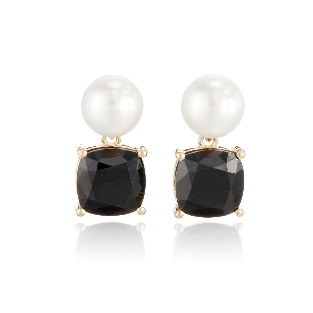 Elegant Piazza Earrings with Genuine Pearls & Black Jade - Perfect for Weddings, Parties, and Special Occasions