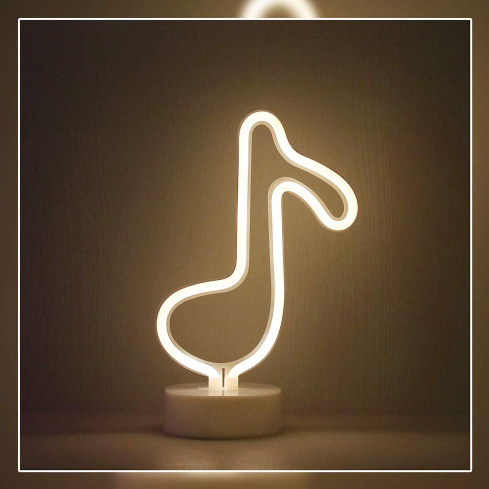 LED Music Note Neon Sign - Warm White Wall Art Light for Bedroom, Living Room, Bar & Party Decor | Perfect for Wedding, Luau, Summer Party, Kids Room & Beach House Lighting