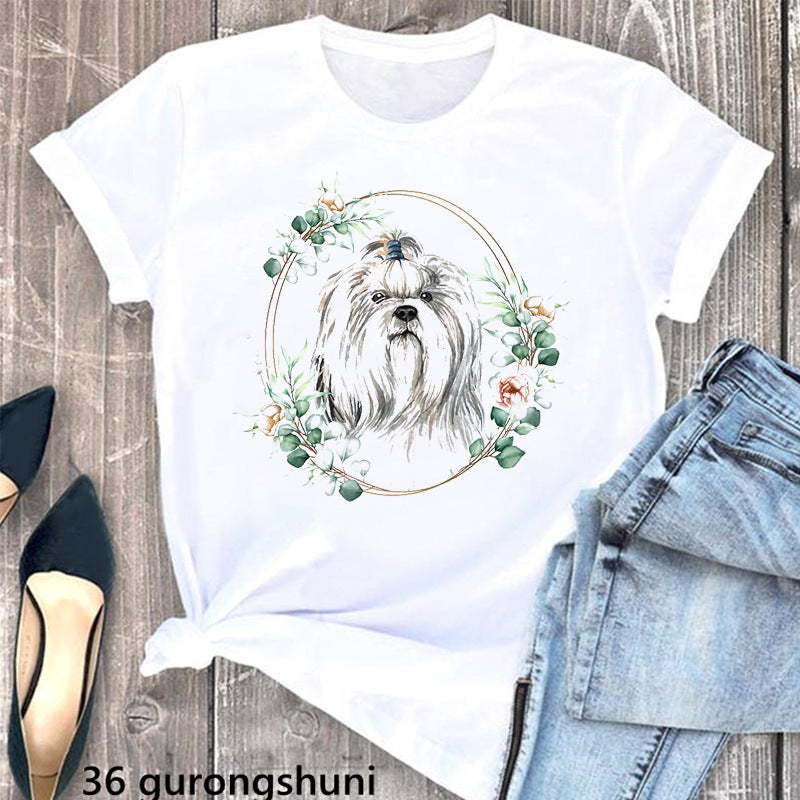 Summer Women's T-Shirt with Cute Schnauzer Dog Print - Casual Comfort Fit Cotton Tee for Dog Lovers | Perfect for Outdoor Activities, Pet Playdates & Casual Wear