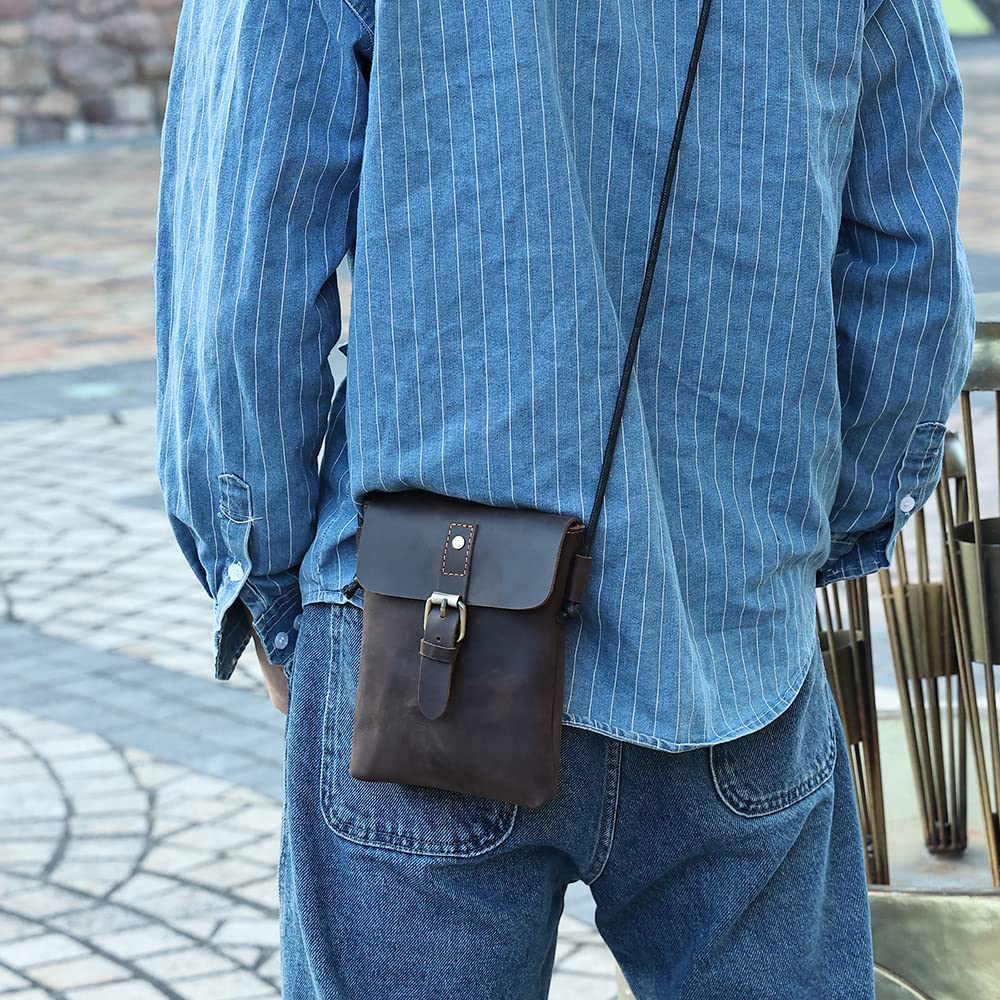 LWBTOSEE Mini Crossbody Shoulder Bag - Genuine Leather Small Messenger Bag for Men - Phone Pouch & Essentials Organizer - Perfect for Travel, Work & Daily Use
