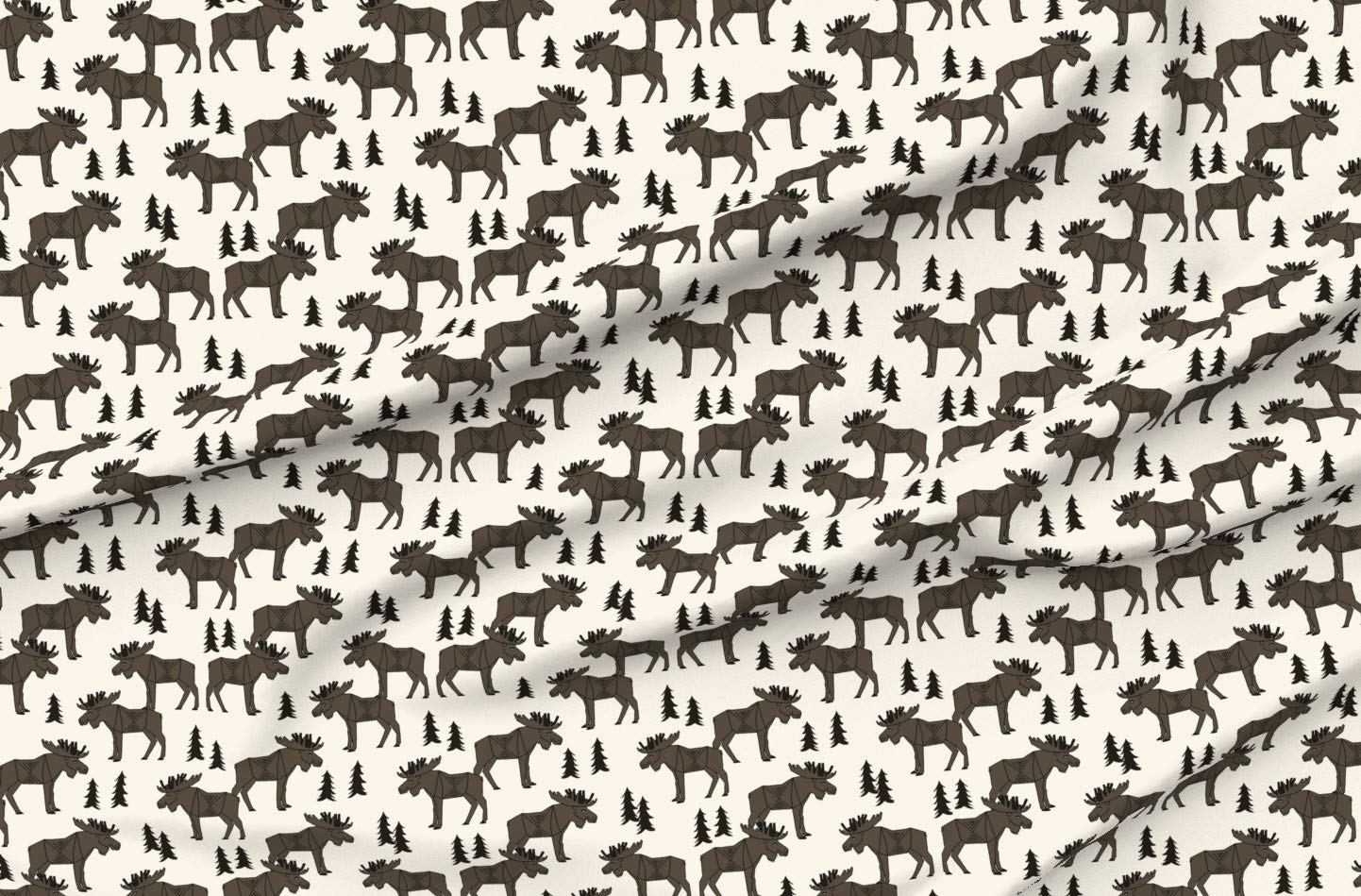 Moose Forest Dark Brown Cream Trees Antler Woodland Printed Minky Fabric Fat Quarter - Soft Plush Fabric for Sewing Baby Blankets, Quilt Backing & DIY Crafts - Perfect for Nursery Decor & Cozy Home Projects