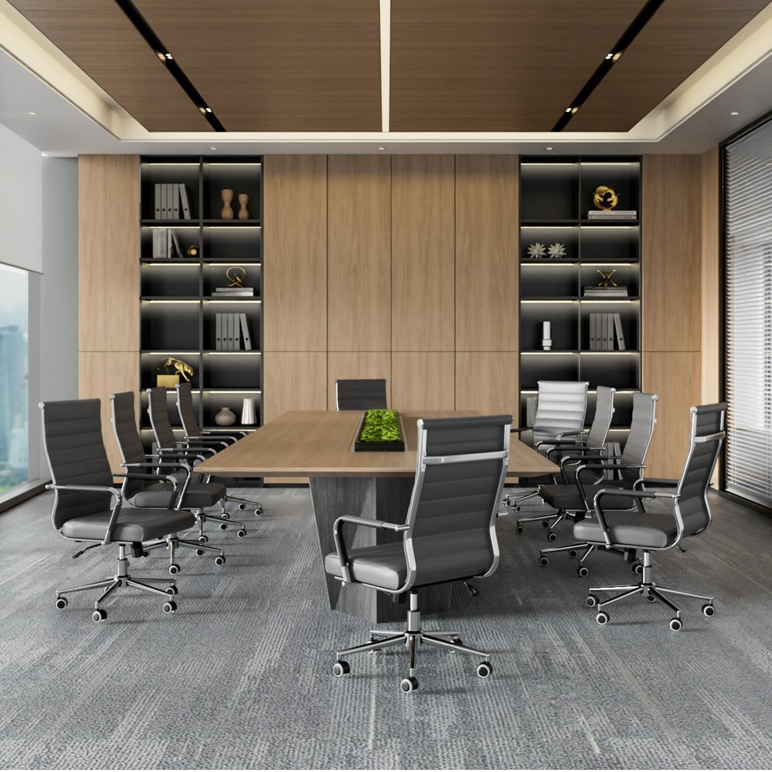 Okeysen Grey Ergonomic Office Chair - Adjustable Height Leather Executive Swivel Rolling Chair for Home Office & Conference Room - Perfect for Long Hours of Work, Video Calls, and Professional Meetings