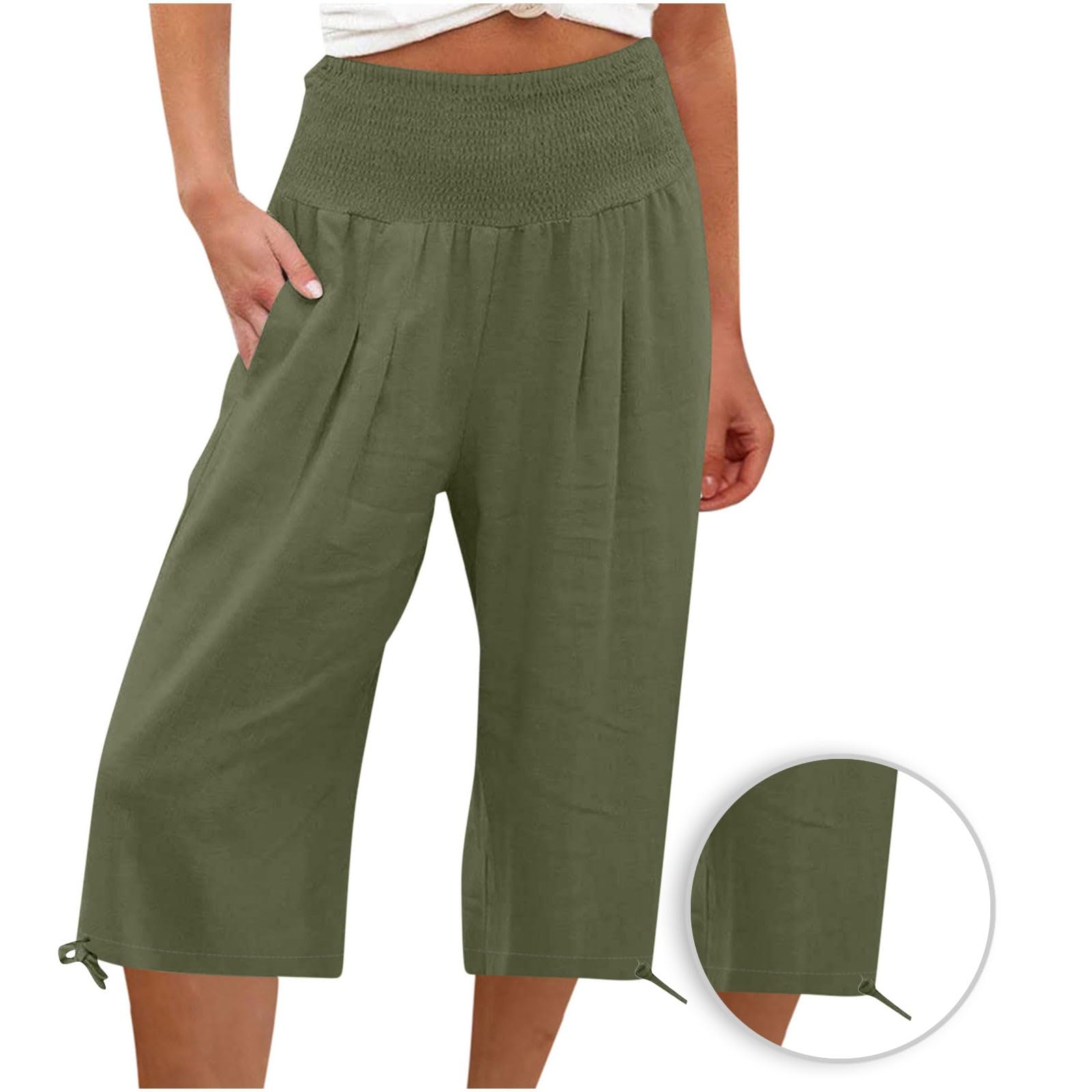 Women's Cotton Linen High Waist Wide Leg Shorts for Summer - Casual & Beach Wear