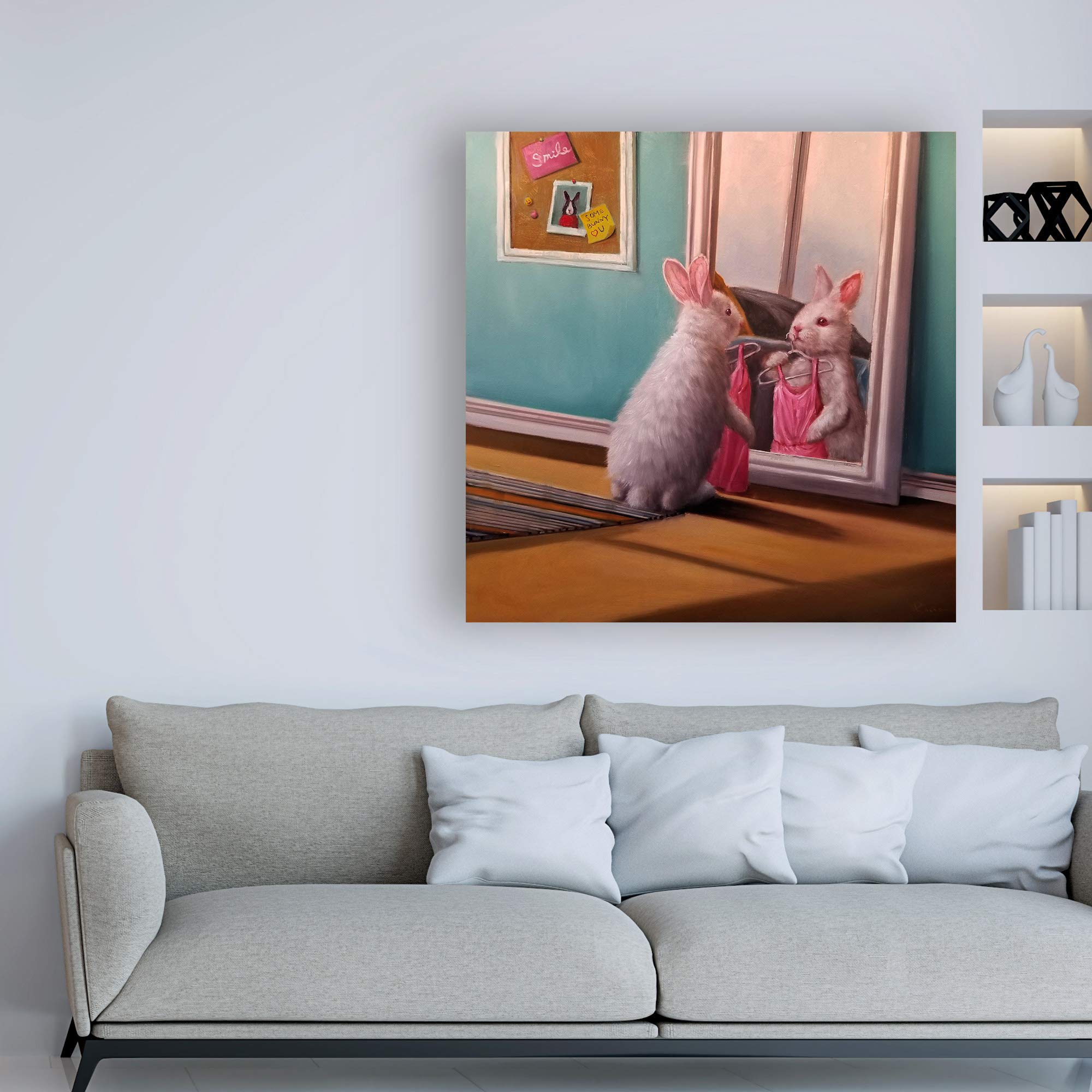 Trademark Fine Art - 18x18 Inches Date Night Rabbit Painting by Lucia Heffernan - Romantic Wall Decor for Bedroom, Living Room & Gift Ideas