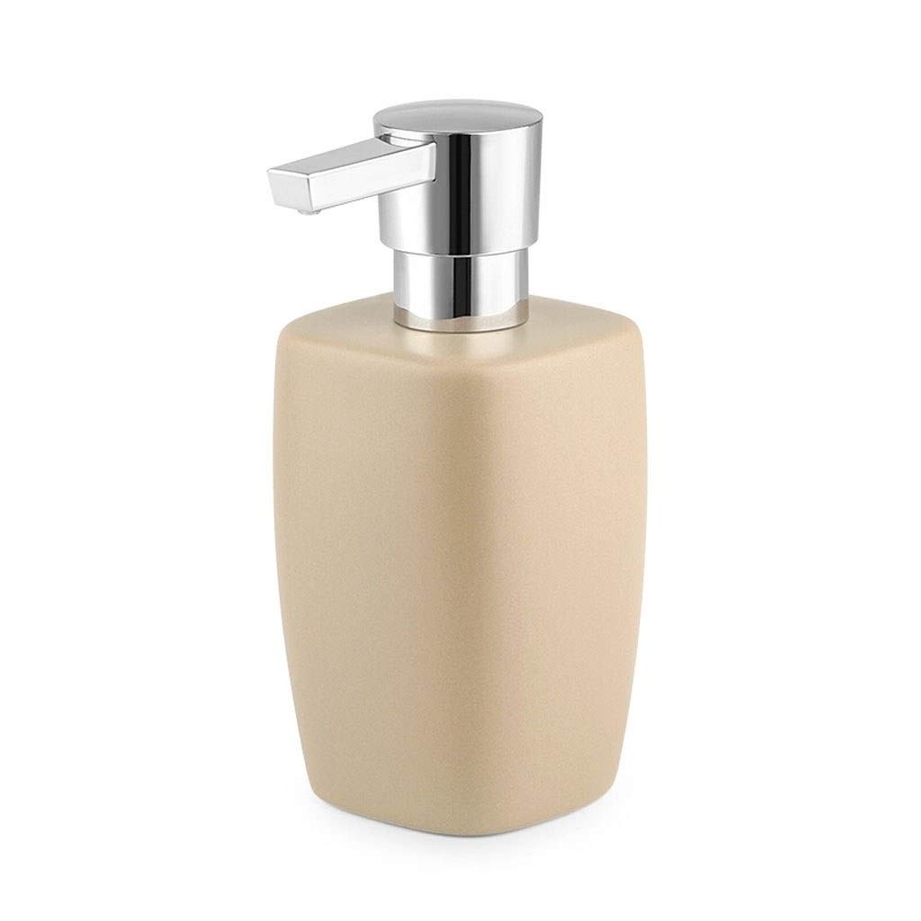 FEIYIYANG Matte Ceramic Soap Dispenser - Square Handmade Liquid Soap & Hand Sanitizer Dispenser with Chrome Plastic Pump - Minimalist Bathroom Accessory (Beige) | Perfect for Modern Homes, Spa-Like Bathrooms & Guest Washrooms