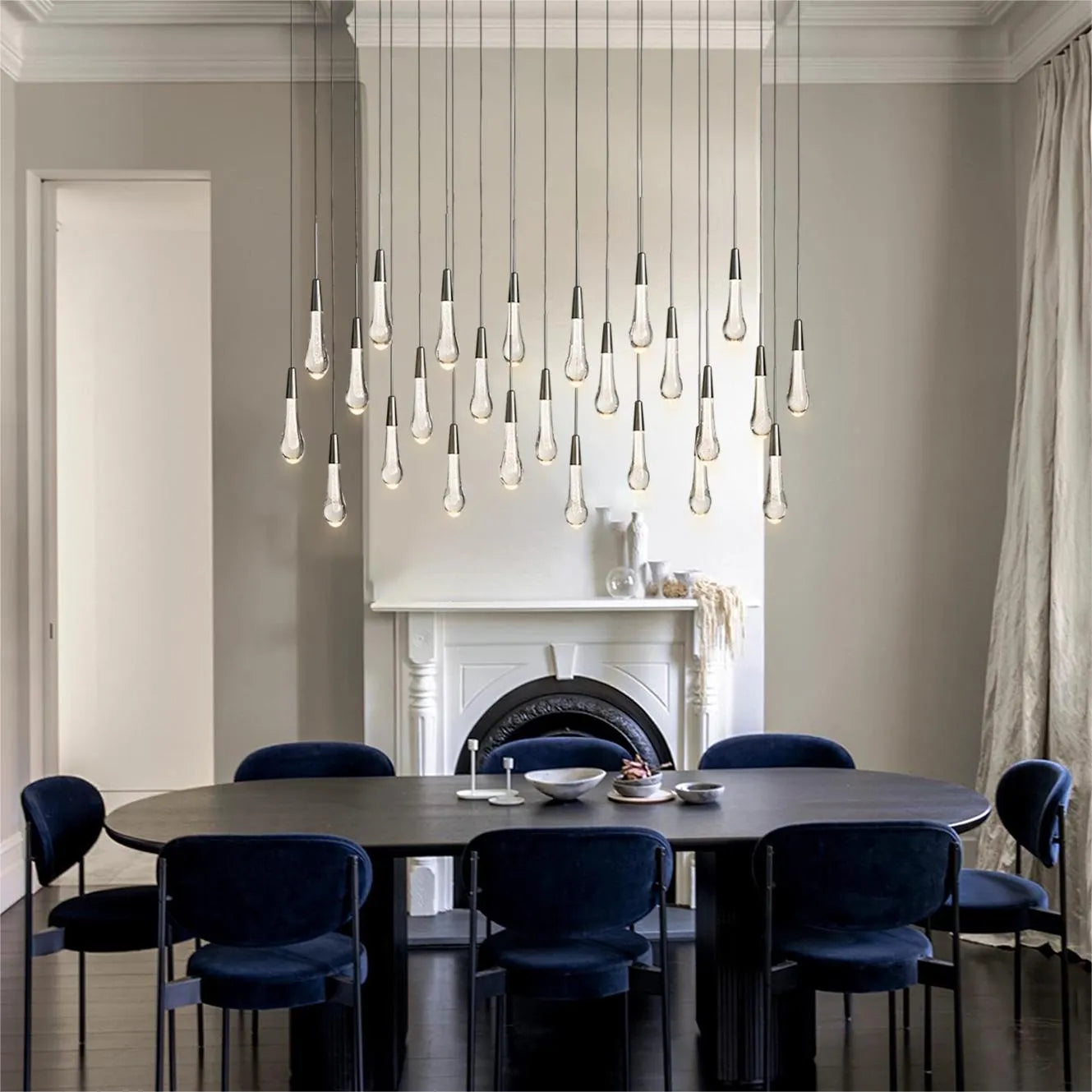 Elegant Solitaire Linear Chandelier - 37'', 50'', 70'', 87'' Sizes - 120W LED Lighting Fixture for Modern Dining Room, Kitchen Island & Living Room Decor