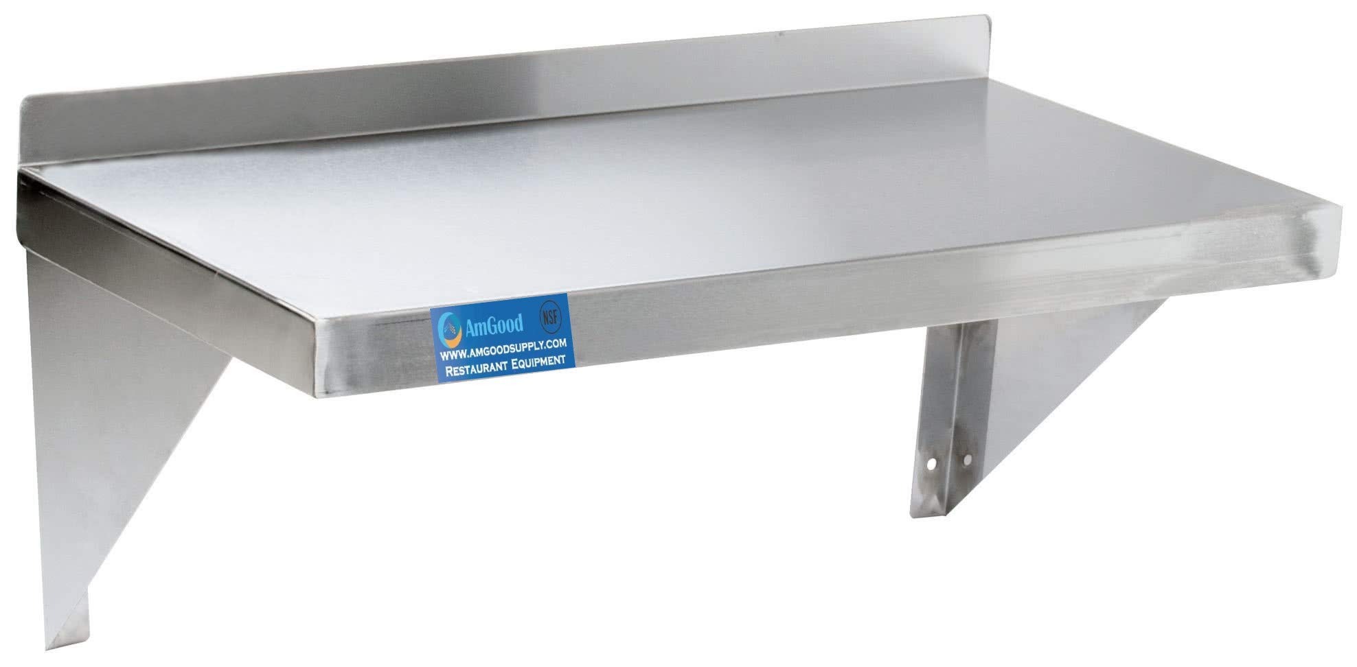 AmGood 18x36 Inch Stainless Steel Wall Shelf - Heavy Duty Commercial Grade Metal Shelving with Square Edge | NSF Certified | Wall Mount for Kitchen, Garage & Retail Storage