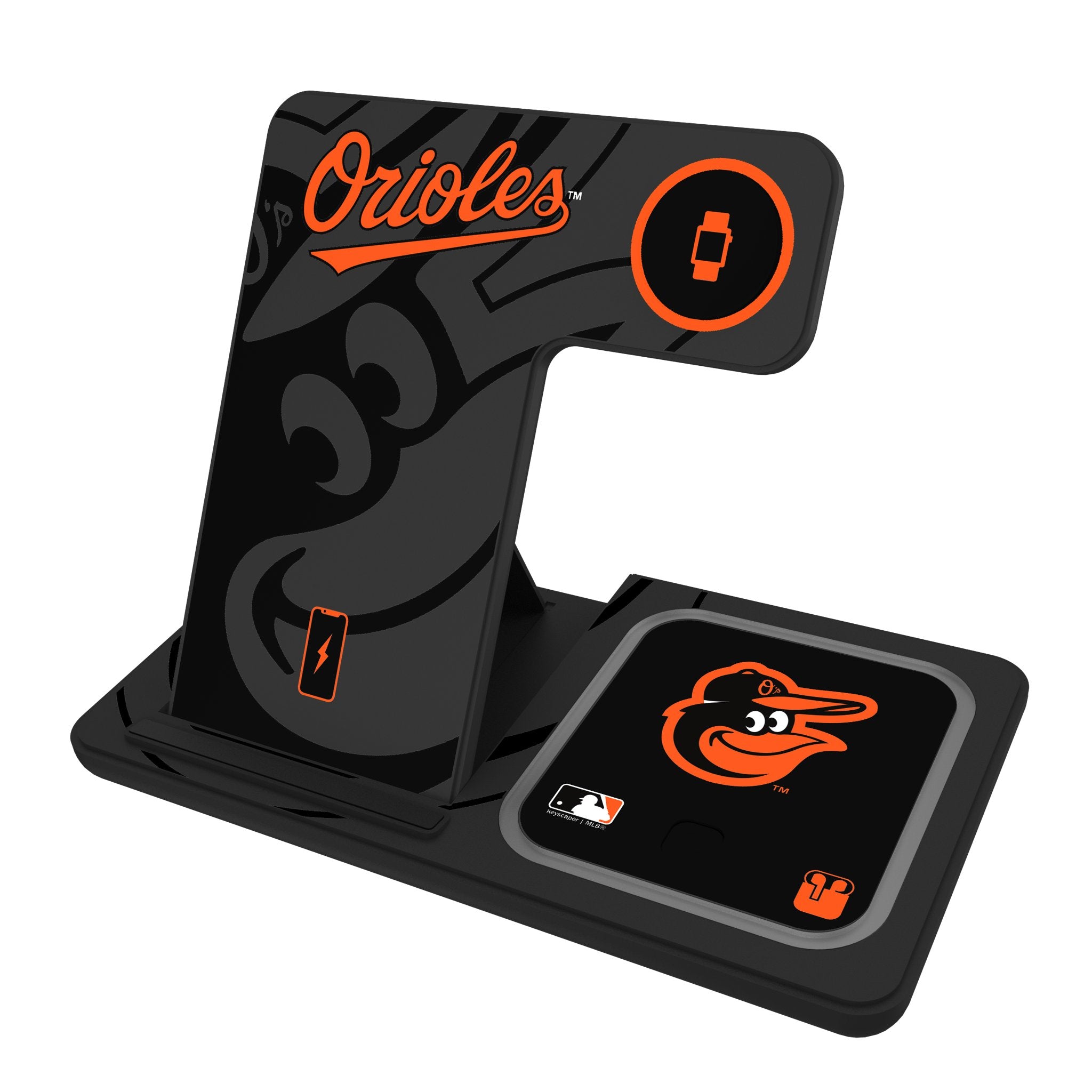 Baltimore Orioles Monocolor 3-in-1 Wireless Charging Station - Fast Charging Dock for iPhone, Android, AirPods - Perfect for Home, Office & Travel