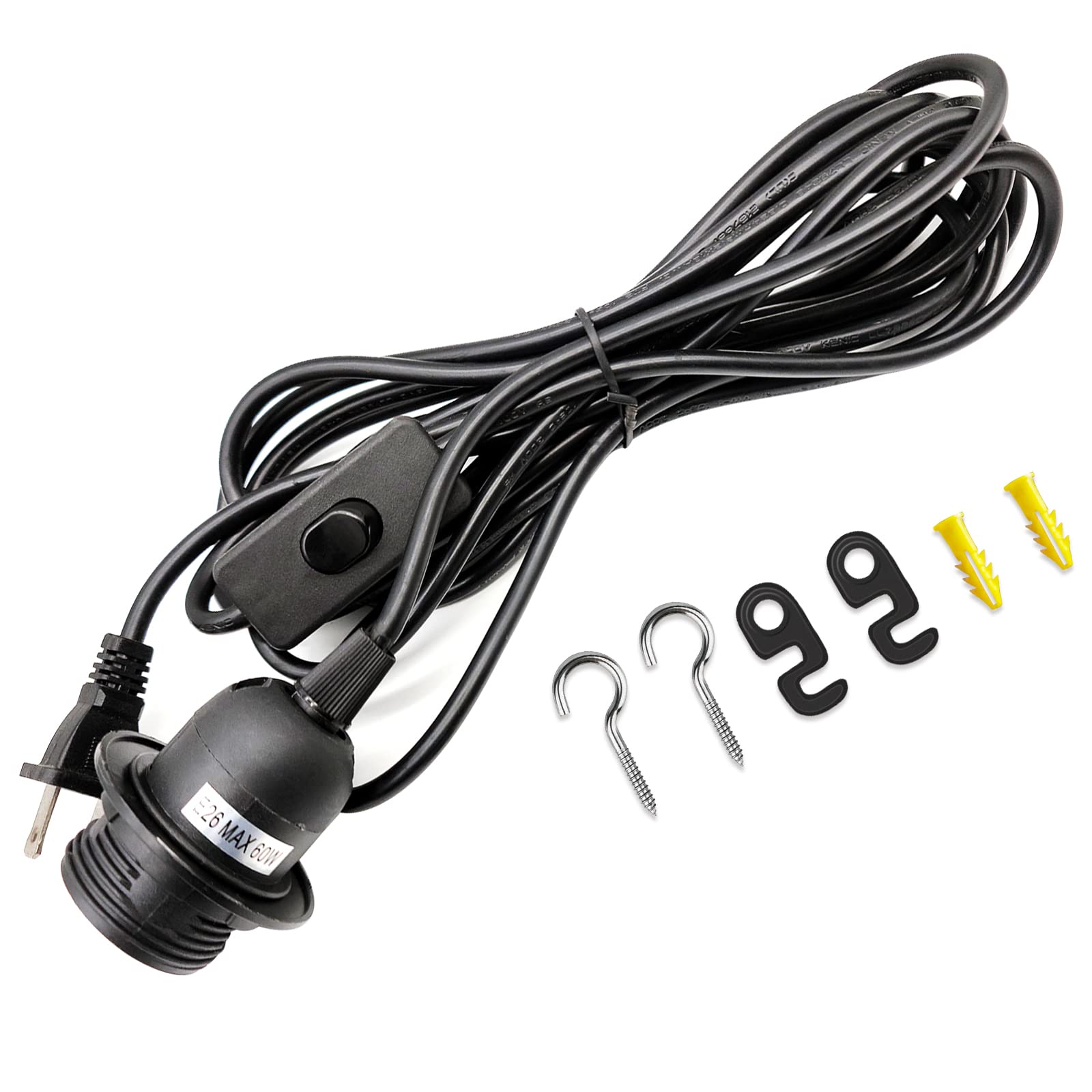 Black Plug-in Pendant Light with Switch - 15Ft Hanging Cord, E26 Socket Set for Kitchen Island, Dining Room, or Bedroom Lighting