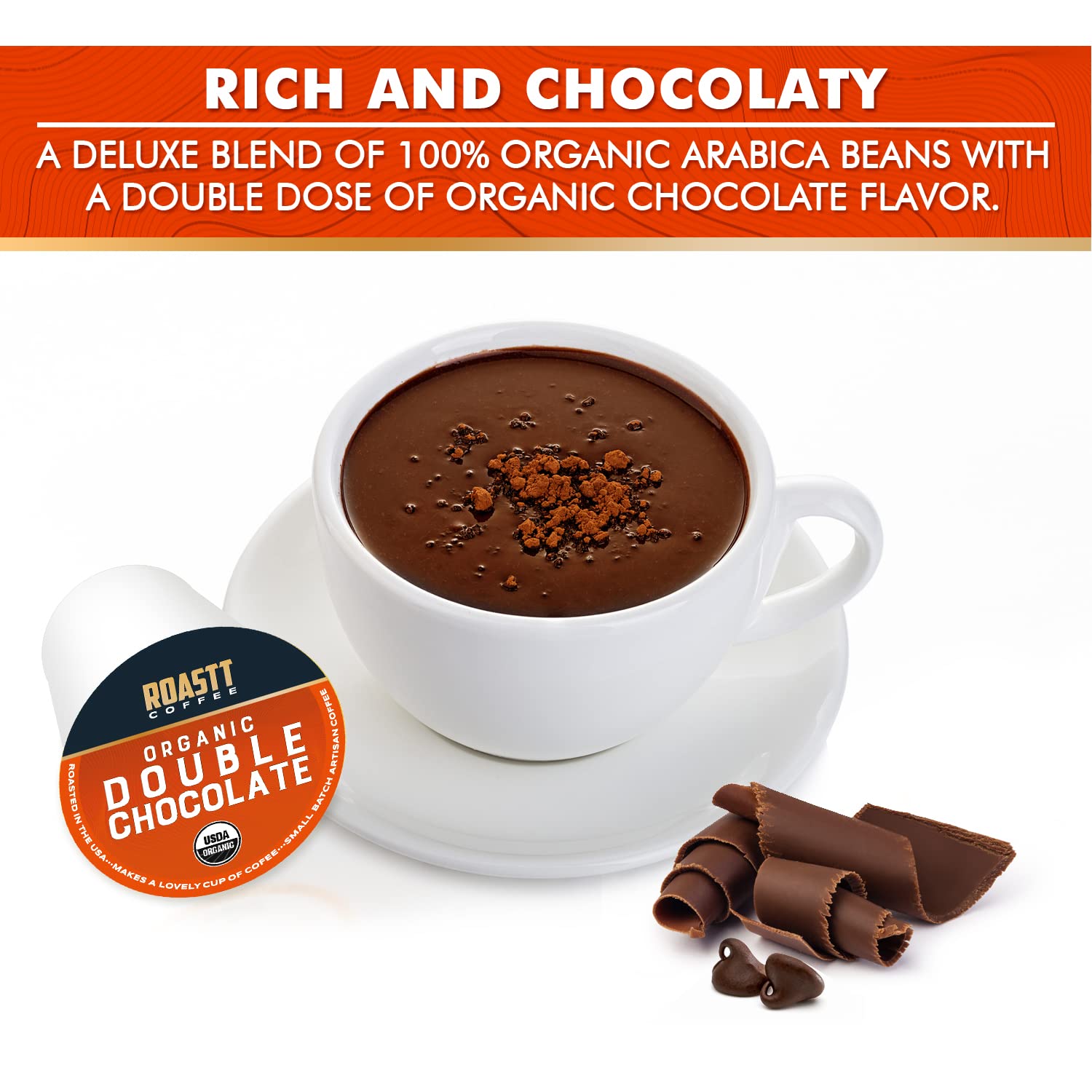 Organic Double Chocolate Coffee Pods for Keurig K-Cup Brewers - Medium Roast Caffeinated Coffee, Hot or Iced, 12 Count - Perfect for Home, Office & Gifts