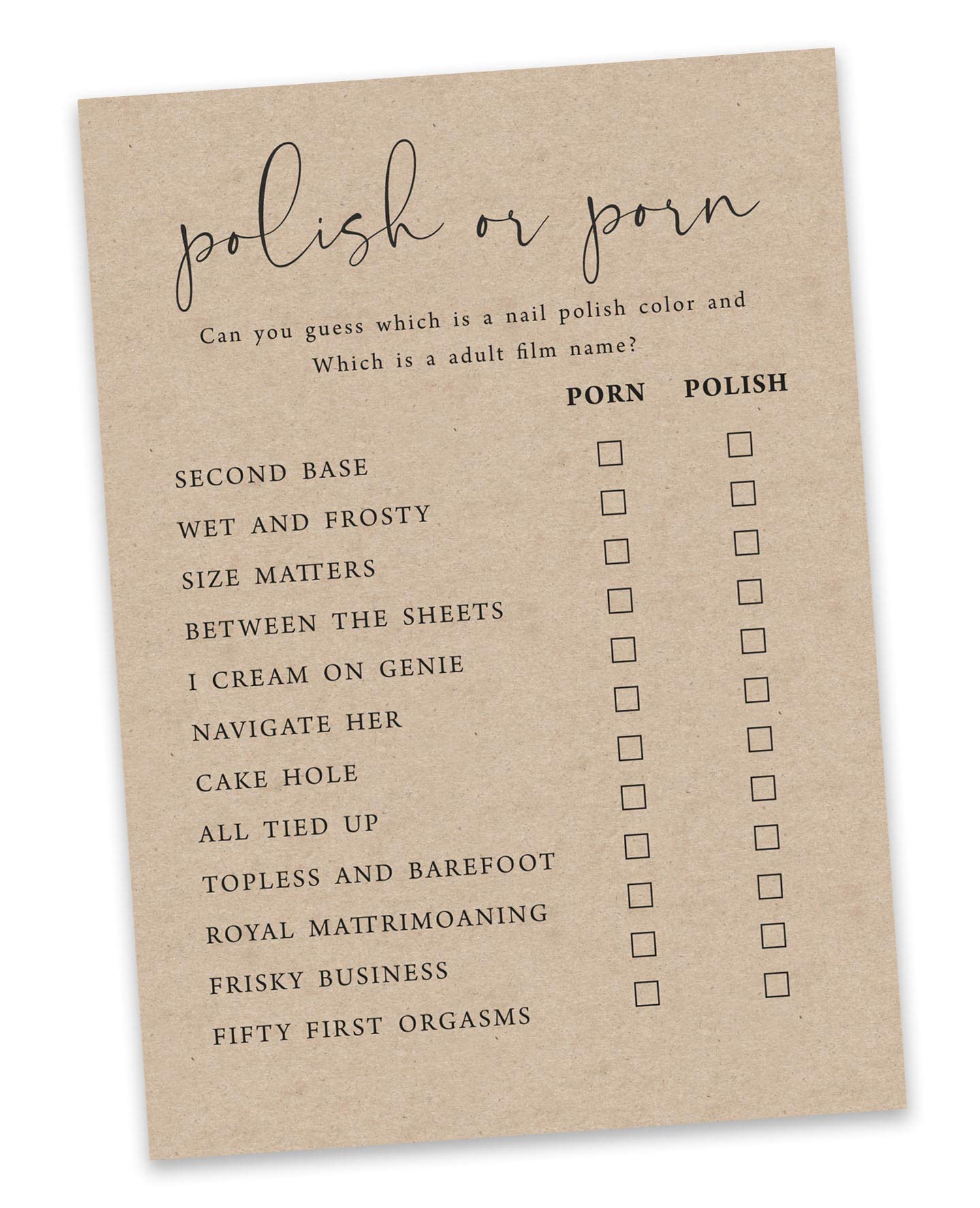 50-Pack Bulk Party Game Cards - Rustic Kraft Paper Bachelorette & Bridal Shower Activity Set - Perfect for Bachelorette Parties, Wedding Showers & Girls' Night Games