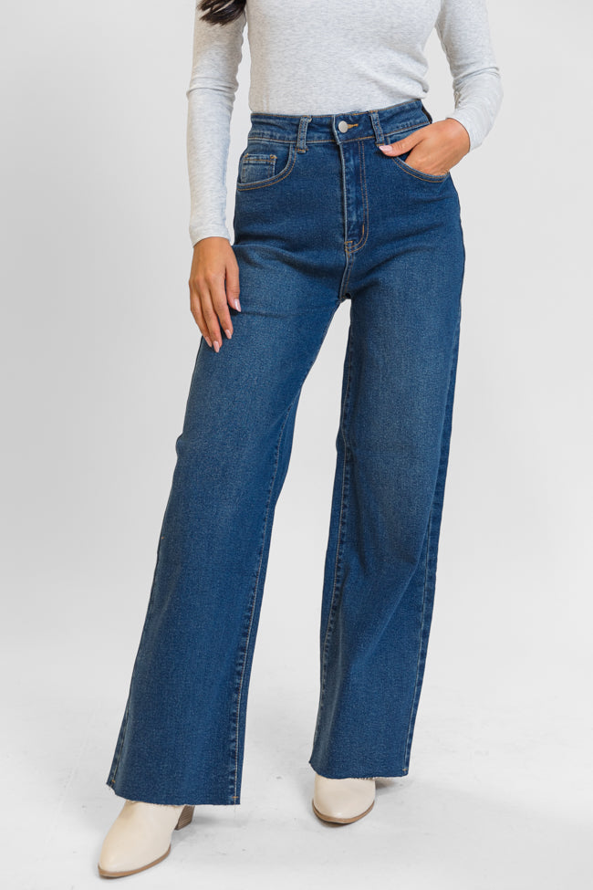 Kelsea Women's Dark Wash Wide Leg Jeans - High Waisted Stretch Denim Pants for Casual Wear & Everyday Outfits