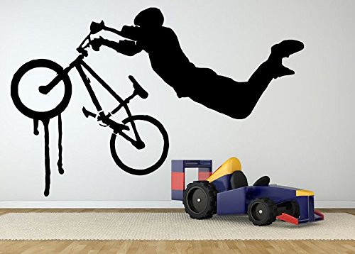 BMX Bike Ride Jump Trick Vinyl Wall Sticker - Peel and Stick Room Decor Art Mural Decal AS2038 for Kids' Bedroom, Game Room & Teen Boys' Sports Themed Decor