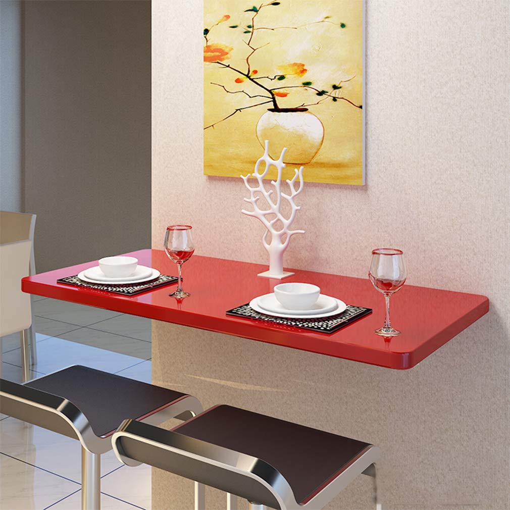 Wall Mounted Folding Desk - Space Saving Laptop Desk for Home Office, Study & Small Spaces - Compact Writing Table with Large Storage Shelf (60x40cm/23.5x15.5in, Red) - Perfect for Apartments, Dorms & Workspaces