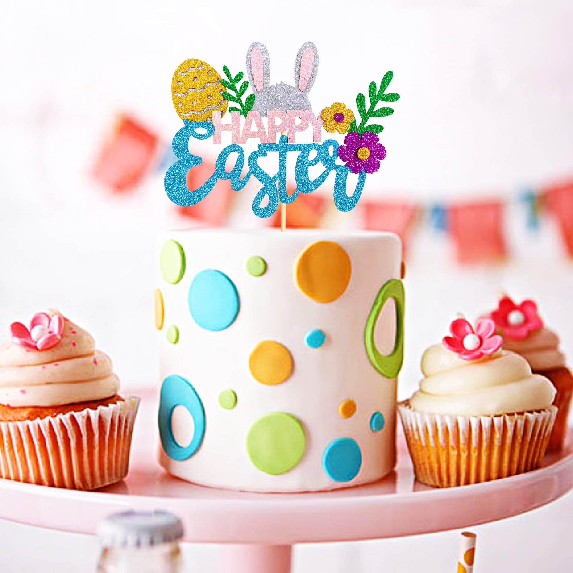 Easter Bunny Cake Topper - Happy Easter Rabbit Cake Decor for Easter Party, Birthday, Baby Shower & Spring Celebrations - 1pc Adorable Bunny Cake Decoration