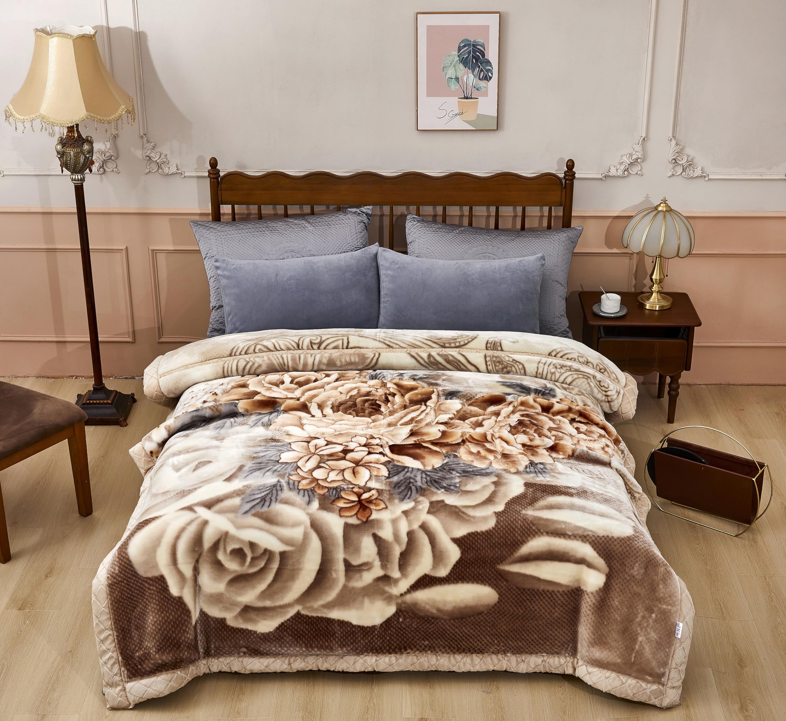 9lbs Heavy Fleece Blanket Queen Size 79x91in - Ultra Soft Korean Mink Blanket for Winter, 2-Ply Reversible Raschel Design | Perfect for Bed, Couch, Office & Gift Giving - Warm Fluffy Blanket for Cold Nights (200x230cm 4kg)